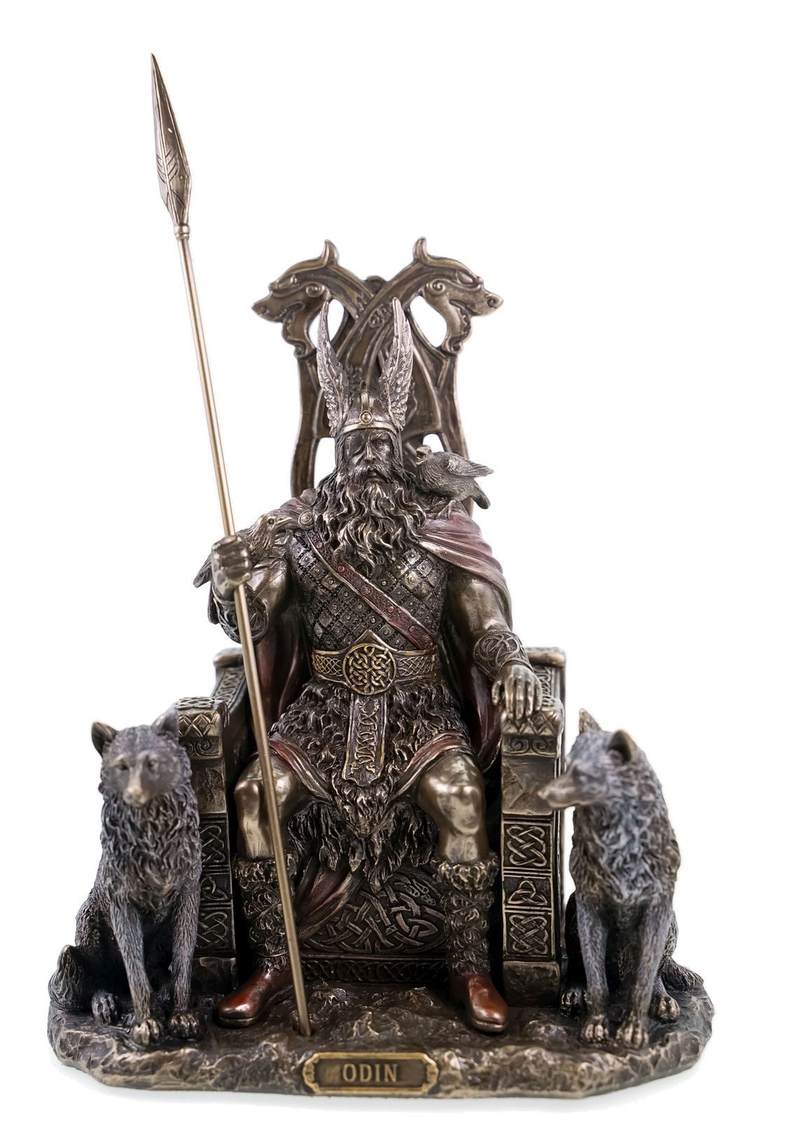 Dekofigur Odin Statue Veronese Germanischer Gott mit Wölfen und Raben Dekofigur