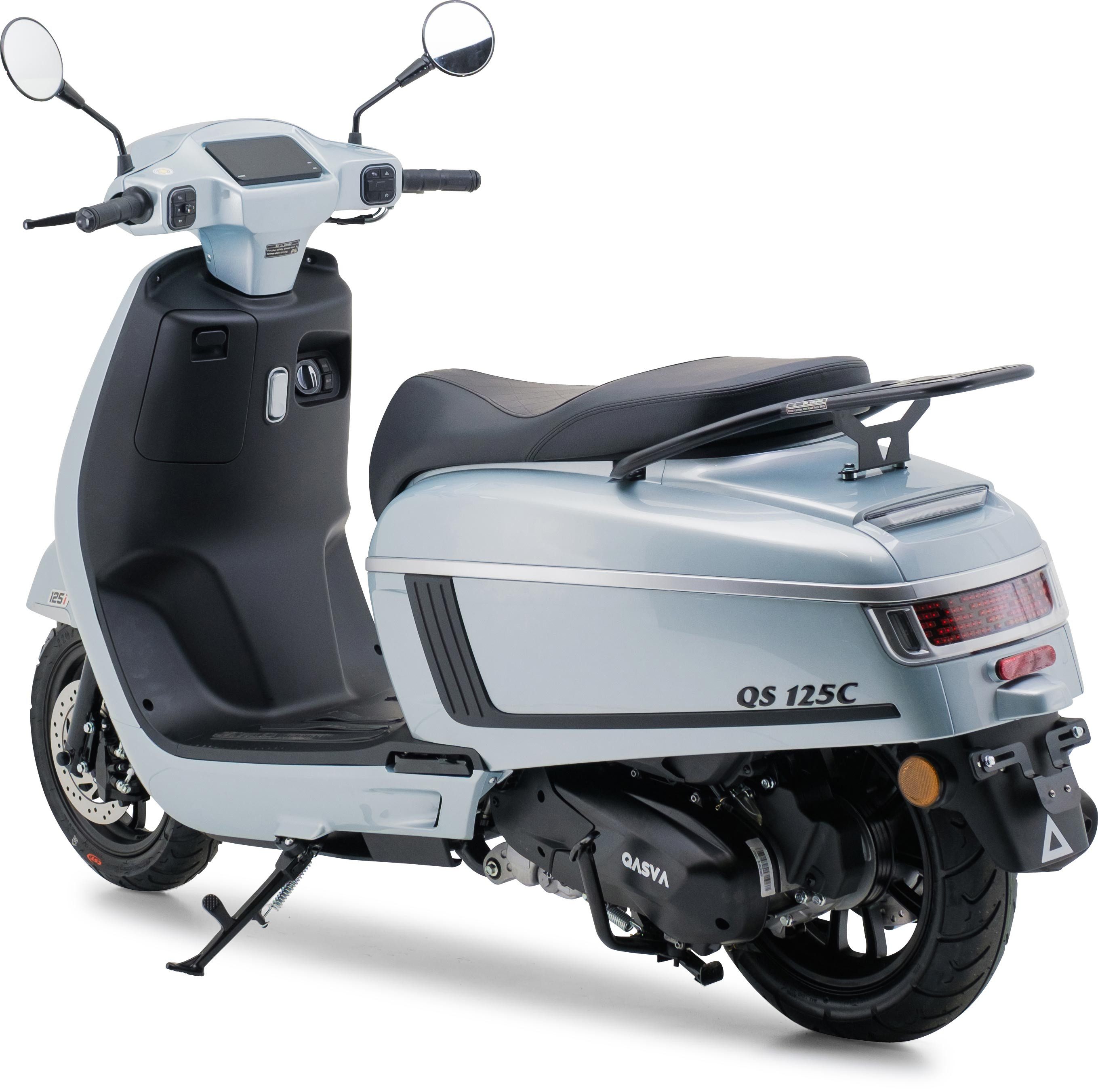 Burnout Motorroller QS125 C Silber, 125 ccm, 99 km/h, Euro 5, Klassisches Design, Keyless Go, Alarmanlage, USB Anschluss