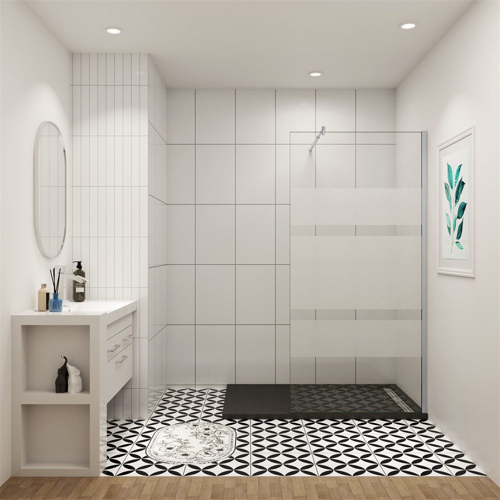 AICA Duschwand Walk in Dusche EasyClean ESG Milchglasstreifen Glastür, Einscheibensicherheitsglas, (6mm EasyClean ESG Milchglasstreifen), NanoGlas