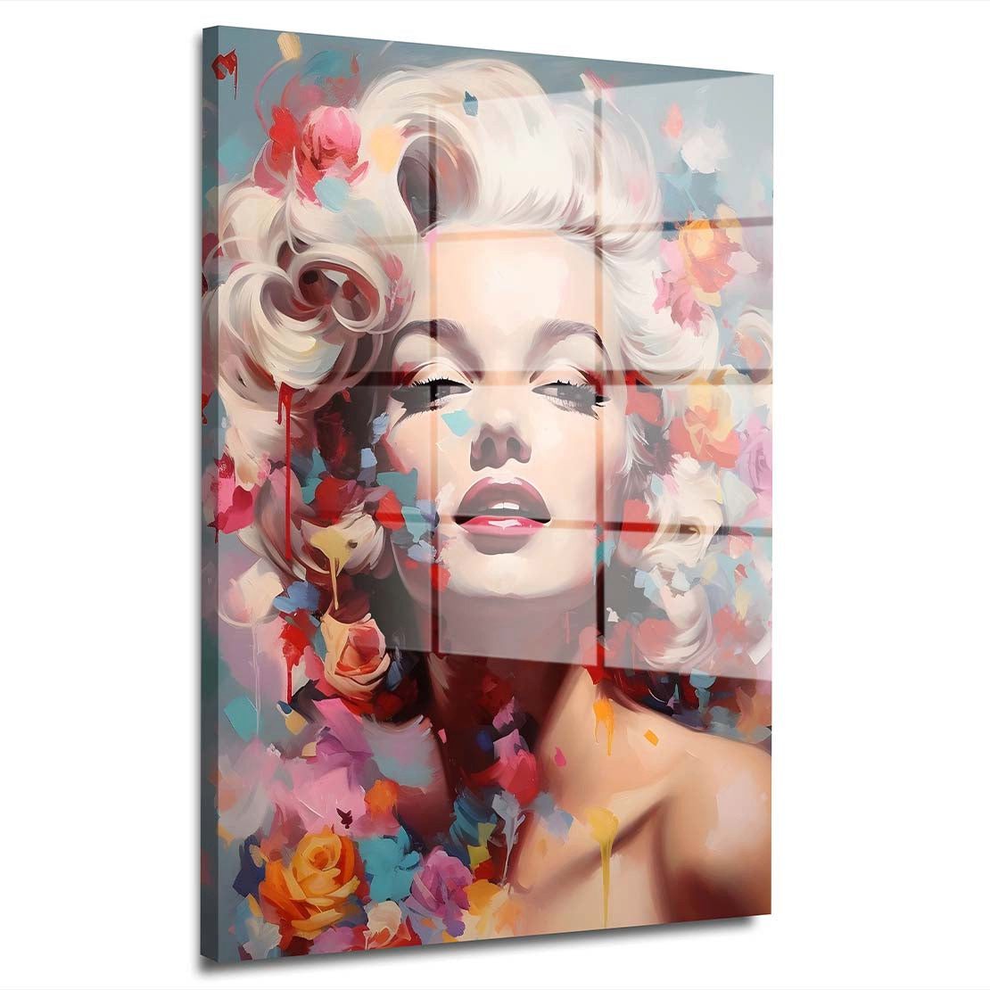 Acrylglasbild Marilyn abstrakt mit Rosen Acrylglas Wandbild Bild Wanddeko Wohnzimmer