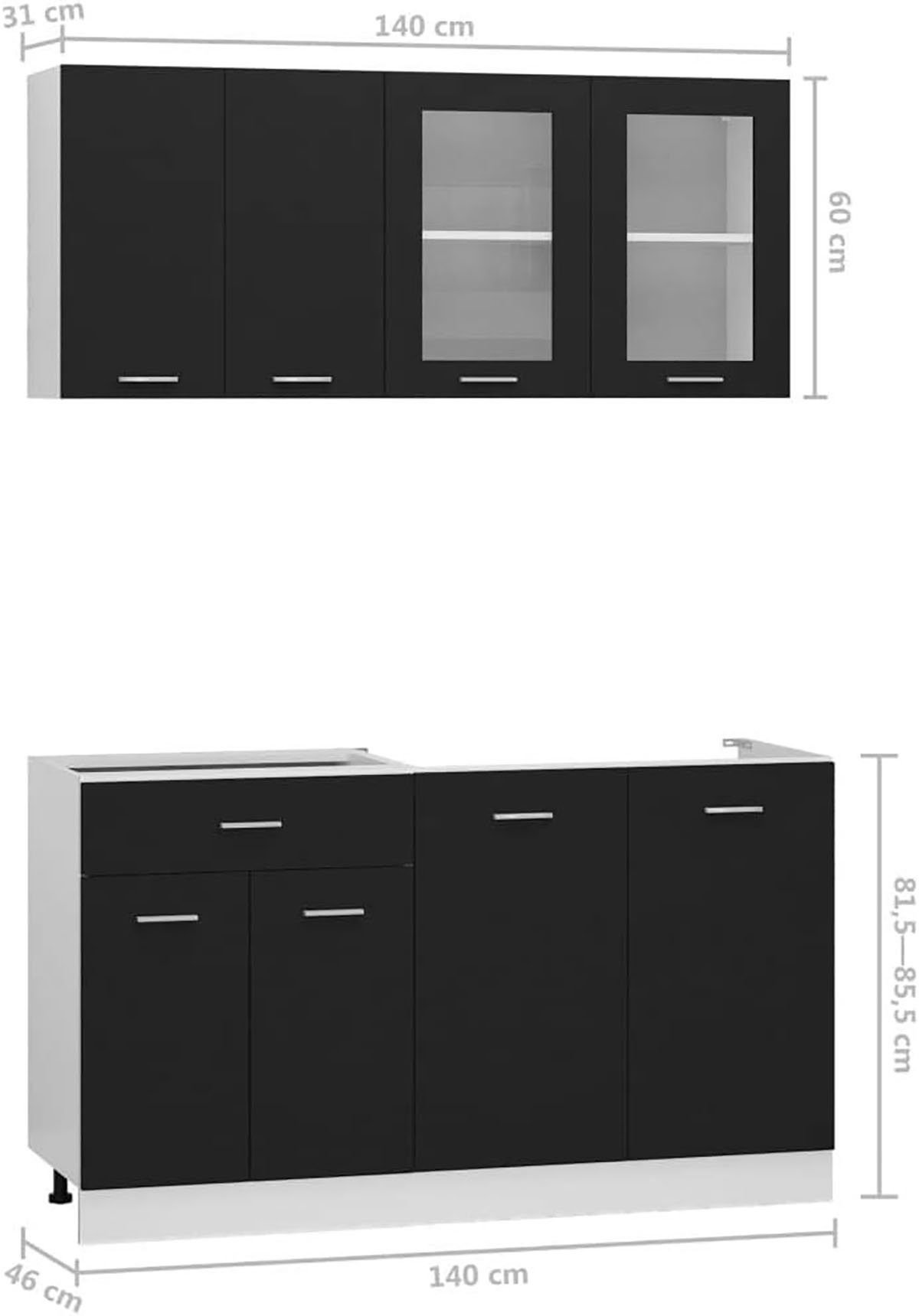 Holzwerkstoff Küchenschrank-Set schwarzem Schranksystem DOTMALL aus 4-teiliges