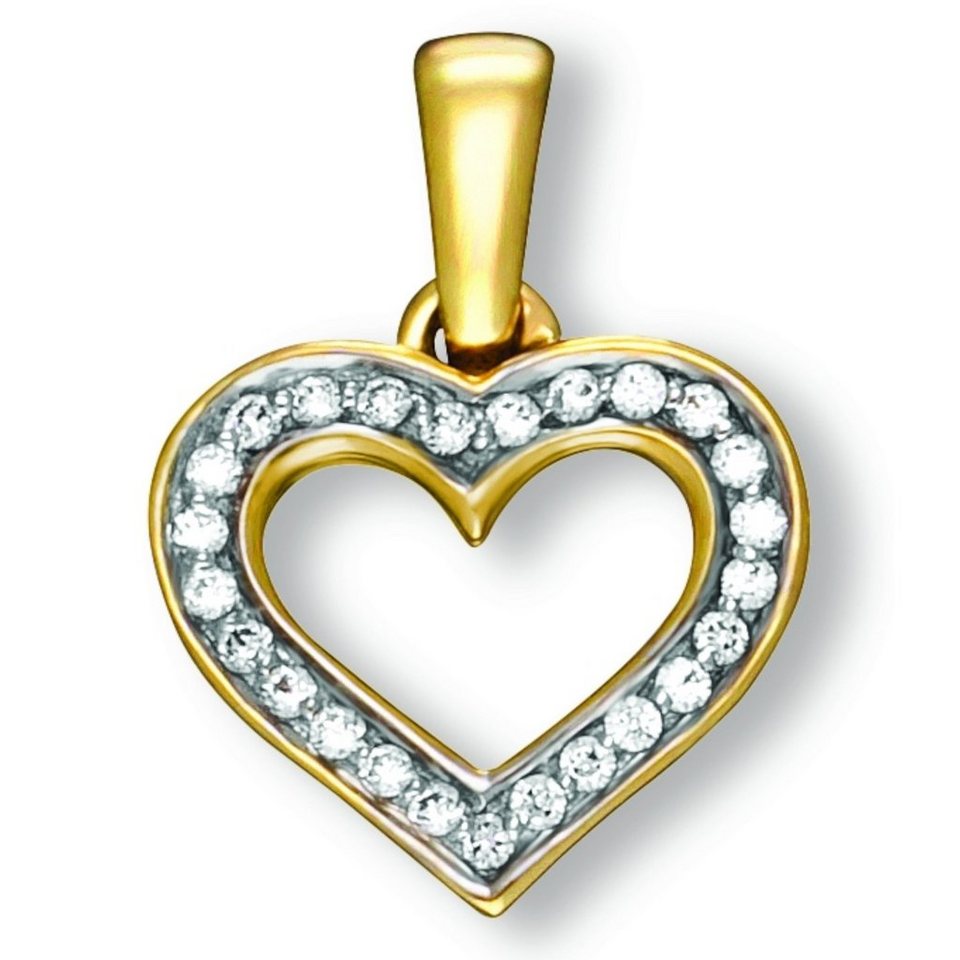 ONE ELEMENT Kette mit Anhänger Zirkonia Herz Herz Anhänger aus 333 Gelbgold,  Schmuckset - Set mit verstellbarer Halskette, Breite : 11,00 mm - Höhe :  14,60 mm incl. Öse