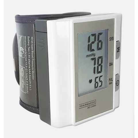 Pharmadoc Handgelenk-Blutdruckmessgerät BD-2000, Automatische Ergebnisanzeige und Druckaufbau, 120 Messungen speicherbar