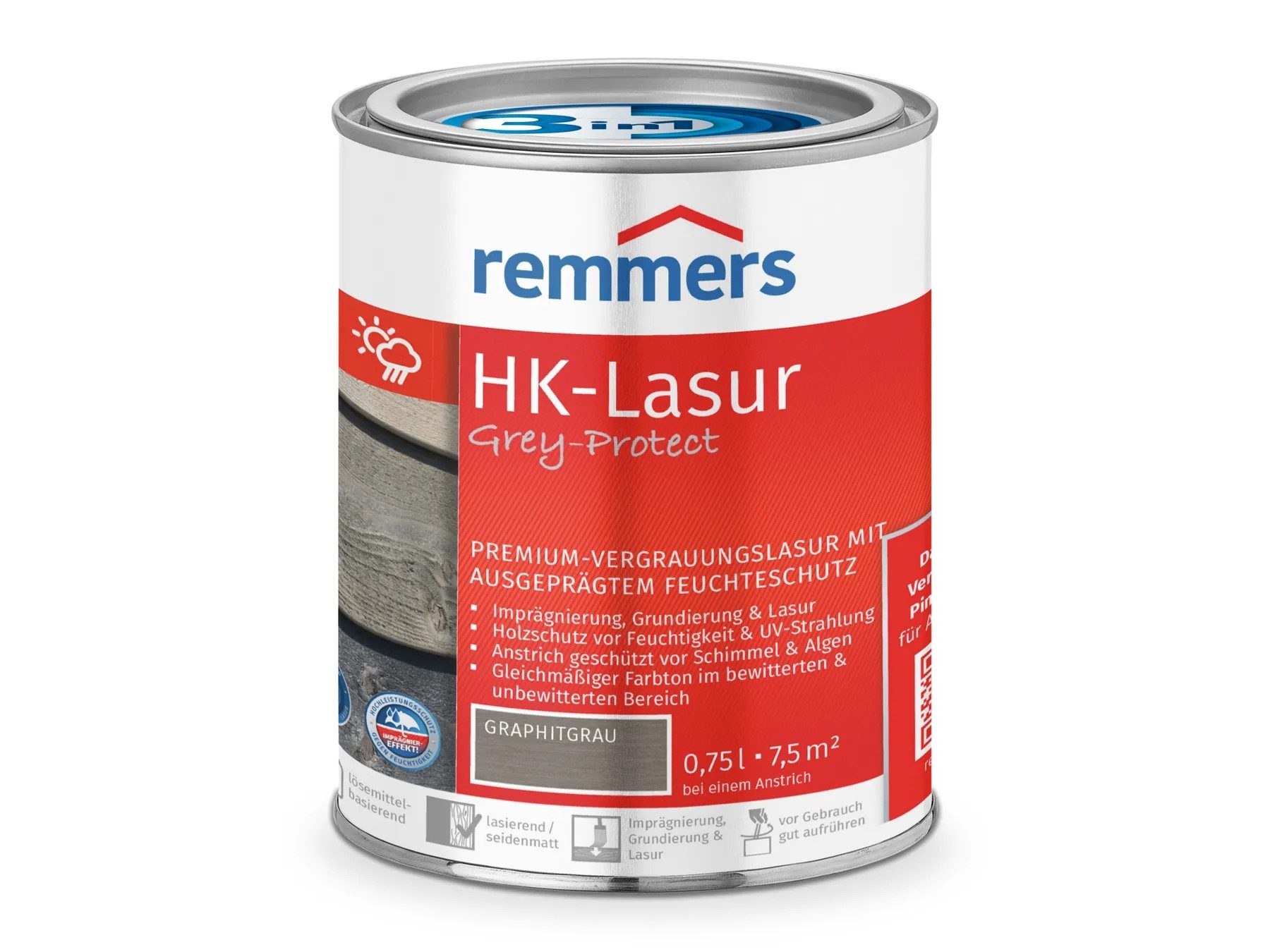 Remmers Holzschutzlasur HK-Lasur 3in1 Grey-Protect