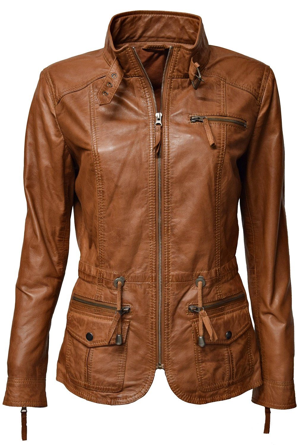 weiches Leather Lana Dunkelcognac Stehkragen, Lederjacke Leder mit Zimmert