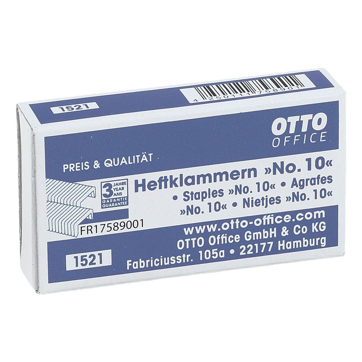 Otto Office Heftklammer No. 10, 1000 Stück/Pack, Heftleistung 15 Blatt