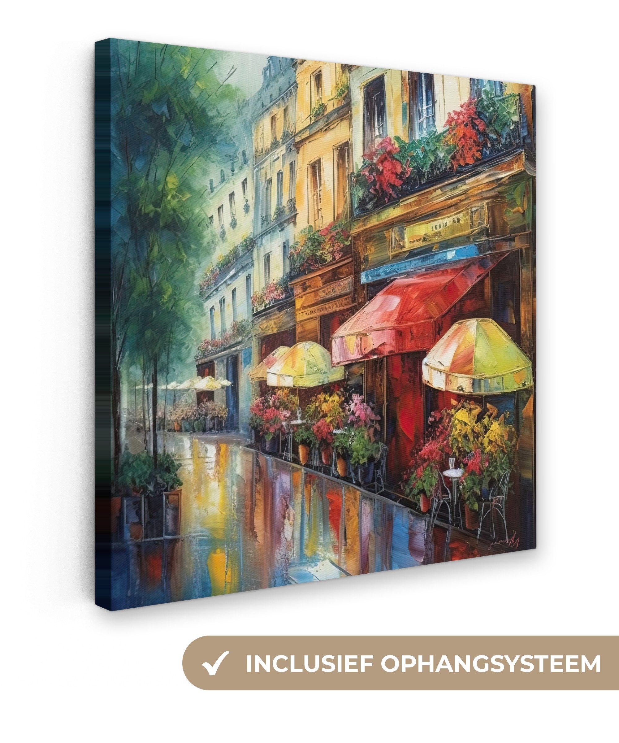 OneMillionCanvasses® Leinwandbild Straße - Ölfarbenoptik - Farbenfroh - Stadt, Fotodruck (1 St), Wandbild, Deko Schlafzimmer Wohnzimmer Flur 20x20 cm
