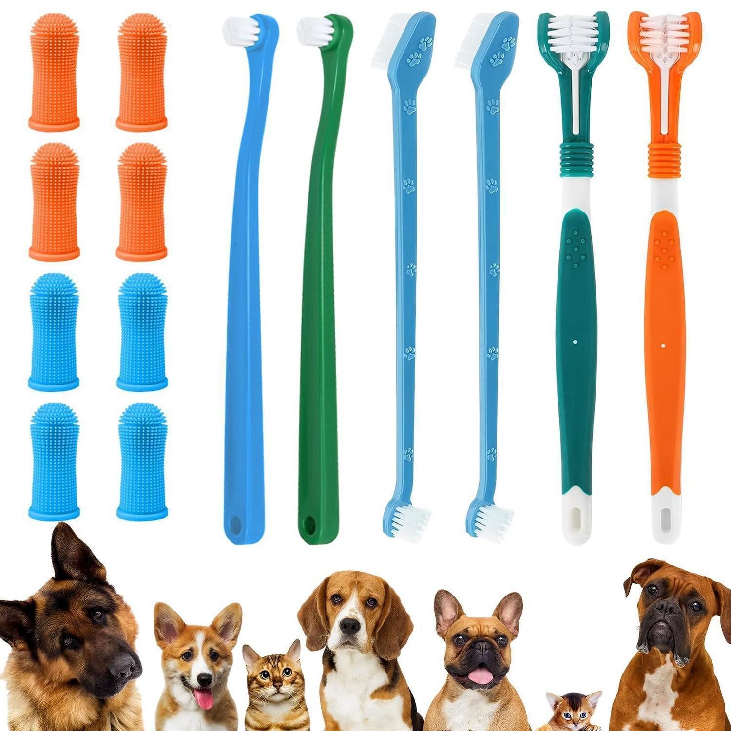 LuxusKollektion Tierzahnbürste Hundezahnbürsten-Set 14-tlg. 3-Kopf-Bürste