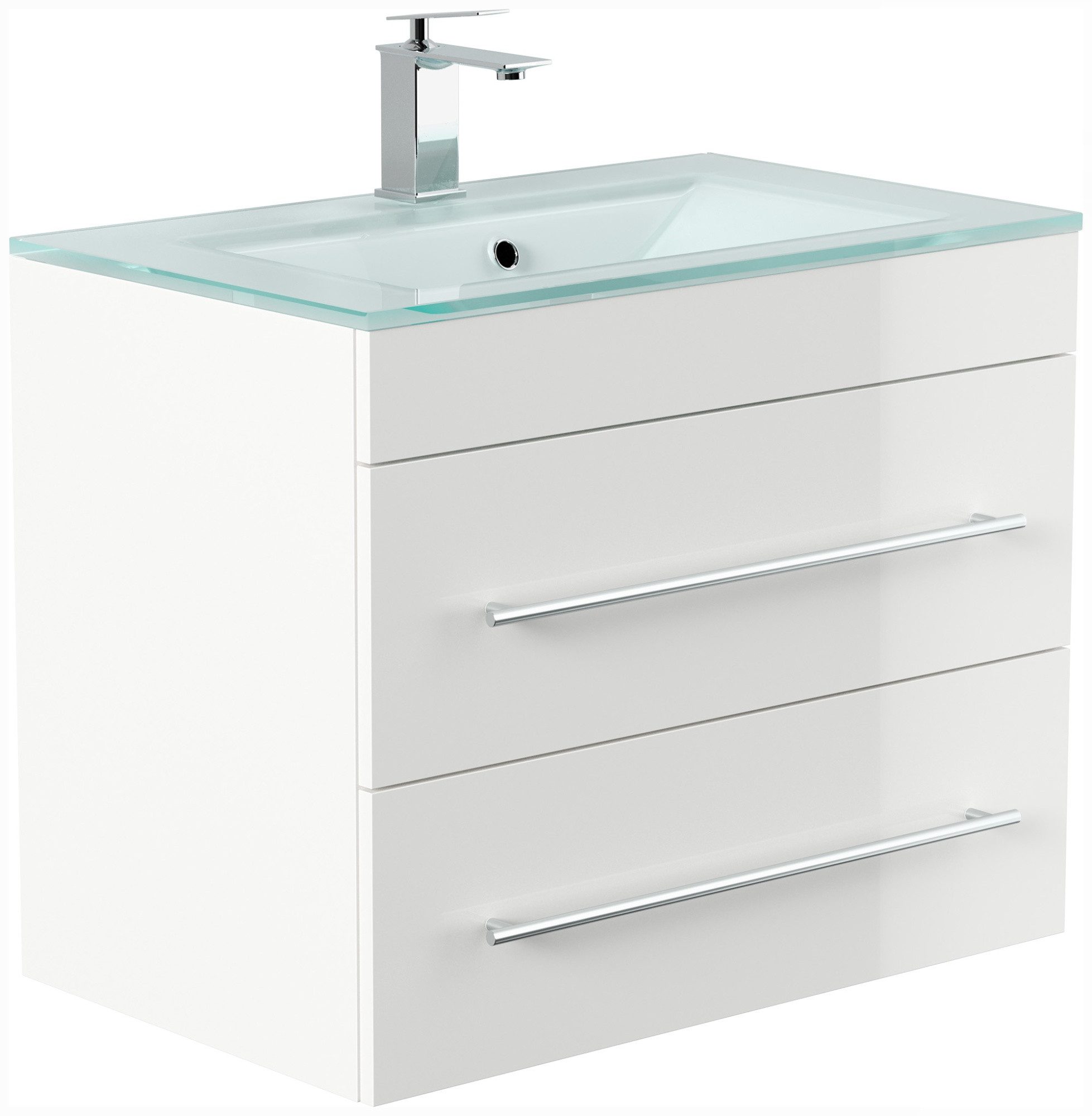 Magnolia Home Waschtisch Badmöbel Vitro 750 mit Glaswaschbecken SoftClose weiss hochglanz