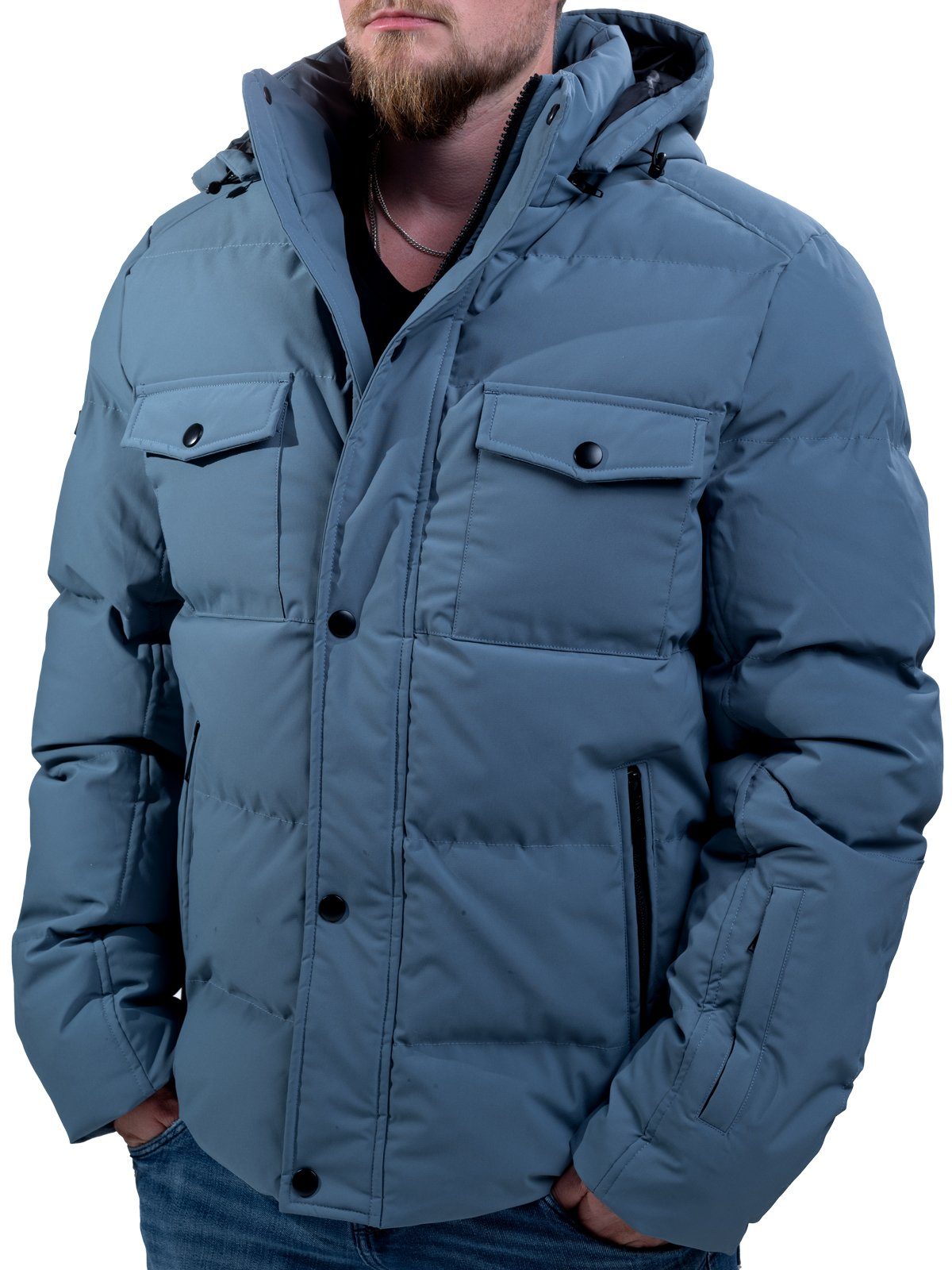 Poolman Winterjacke Winterjacke mit Kapuze P2304.754 mit abnehmbarer Kapuze, Reißverschlusstasche am Ärmel, mit Stehkragen