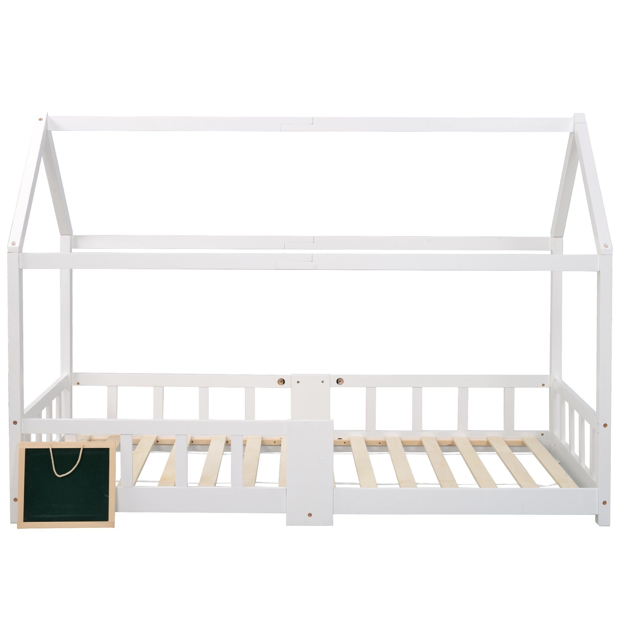 BlingBin Hausbett Kinderbett (1-tlg., mit Reißbrett, Rausfallschutz, 90 x 200 cm), Kiefernholz, Grau, (ohne Matratze) Weiß