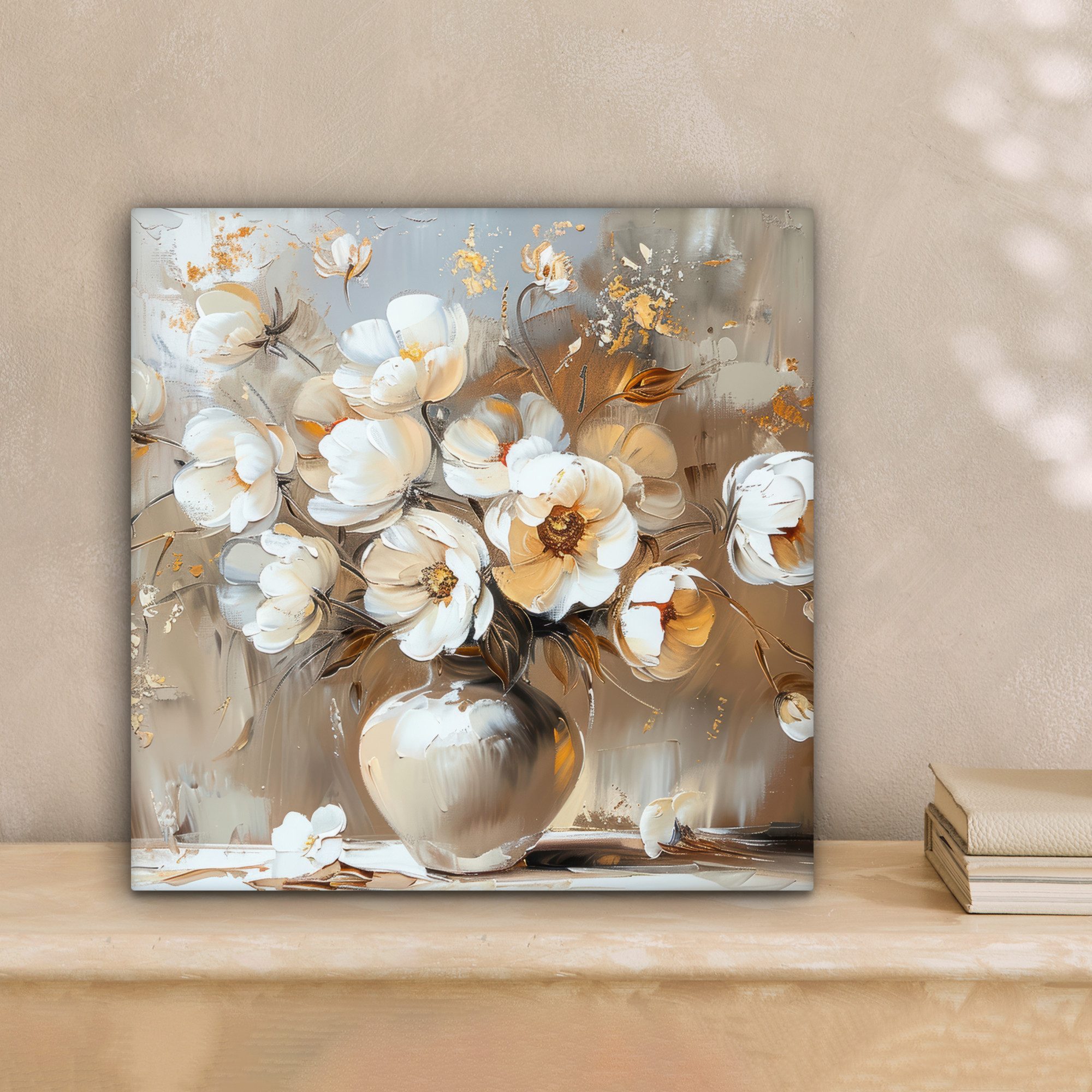 OneMillionCanvasses® Leinwandbild Vase - Blumen - Kunst - Gold, Fotodruck (1 St), Wandbild, Deko Schlafzimmer Wohnzimmer Flur 20x20 cm