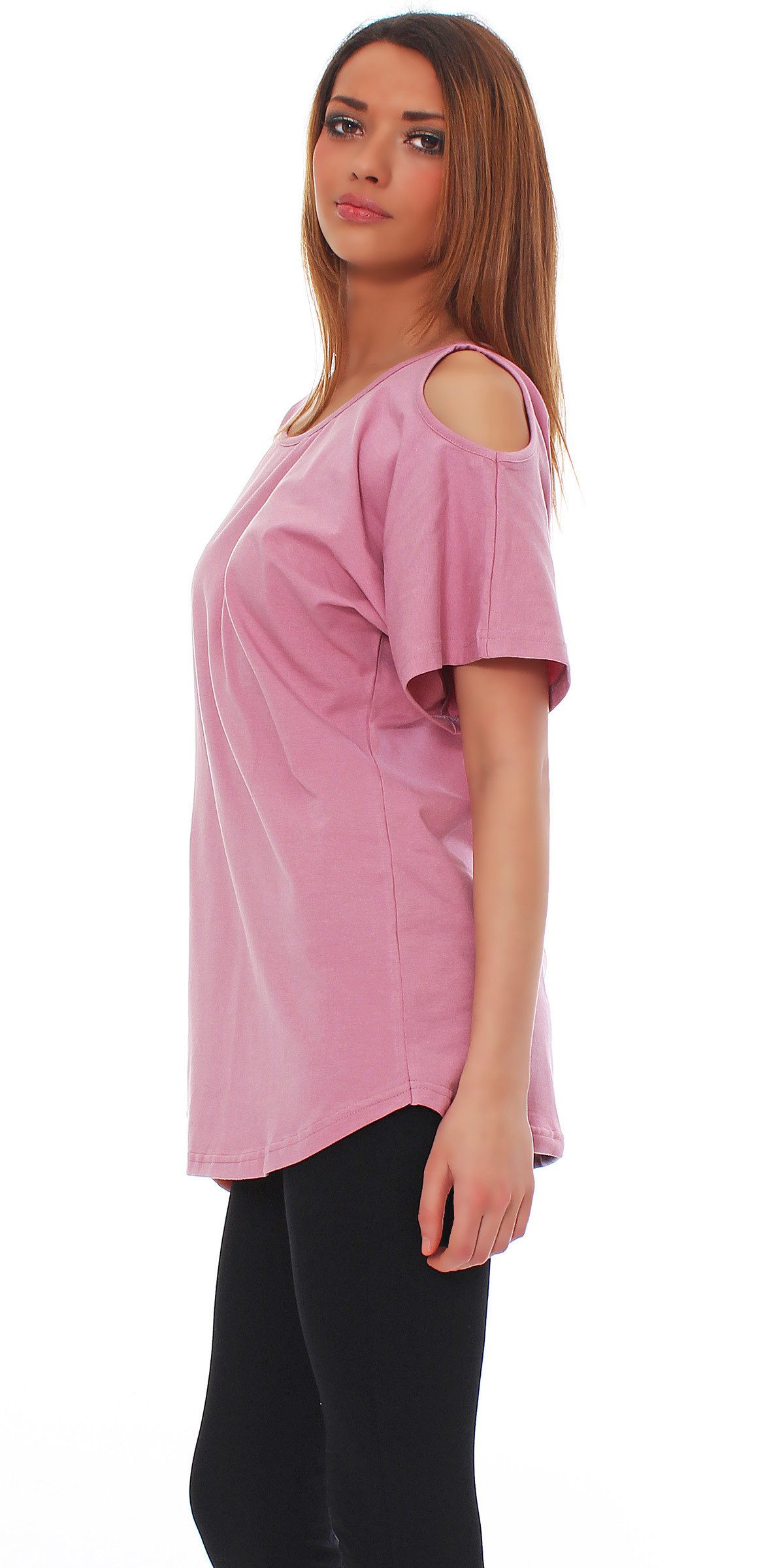 Mississhop Langarmshirt Trendiges Damen-Shirt mit Cut-Out-Ärmeln M. Klara