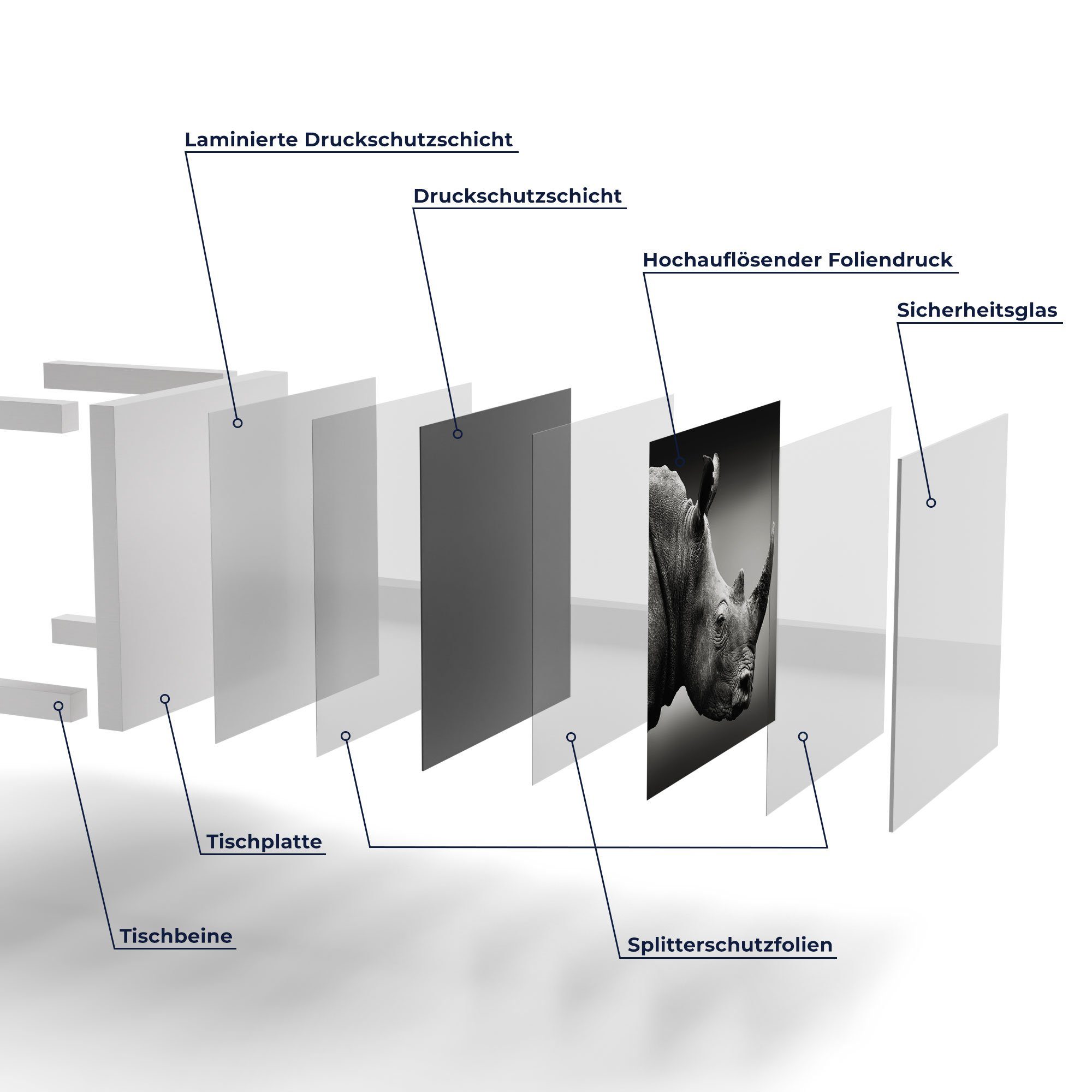 DEQORI Couchtisch 'Nashorn im Profil', modern Beistelltisch Weiß Glas Glastisch