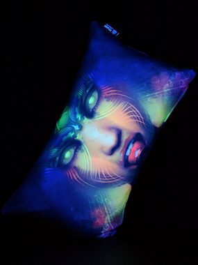 PSYWORK Dekokissen Schwarzlicht Kissen Neon "Vermilion", 30x50cm, UV-aktiv, leuchtet unter Schwarzlicht