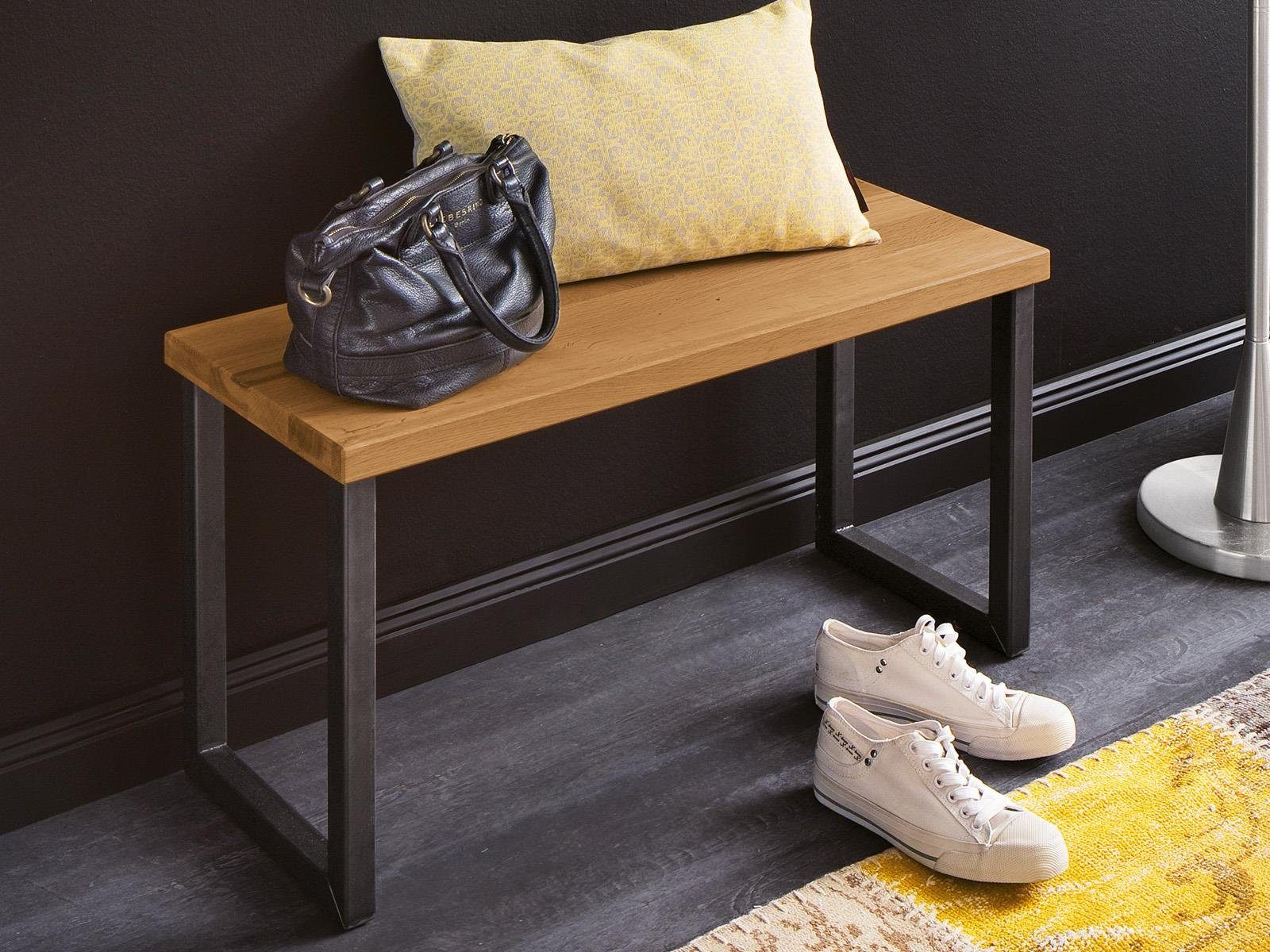 möbelando Sitzbank Michael, in Wildeiche aus Massivholz geölt - 80x40x30cm (BxHxT)