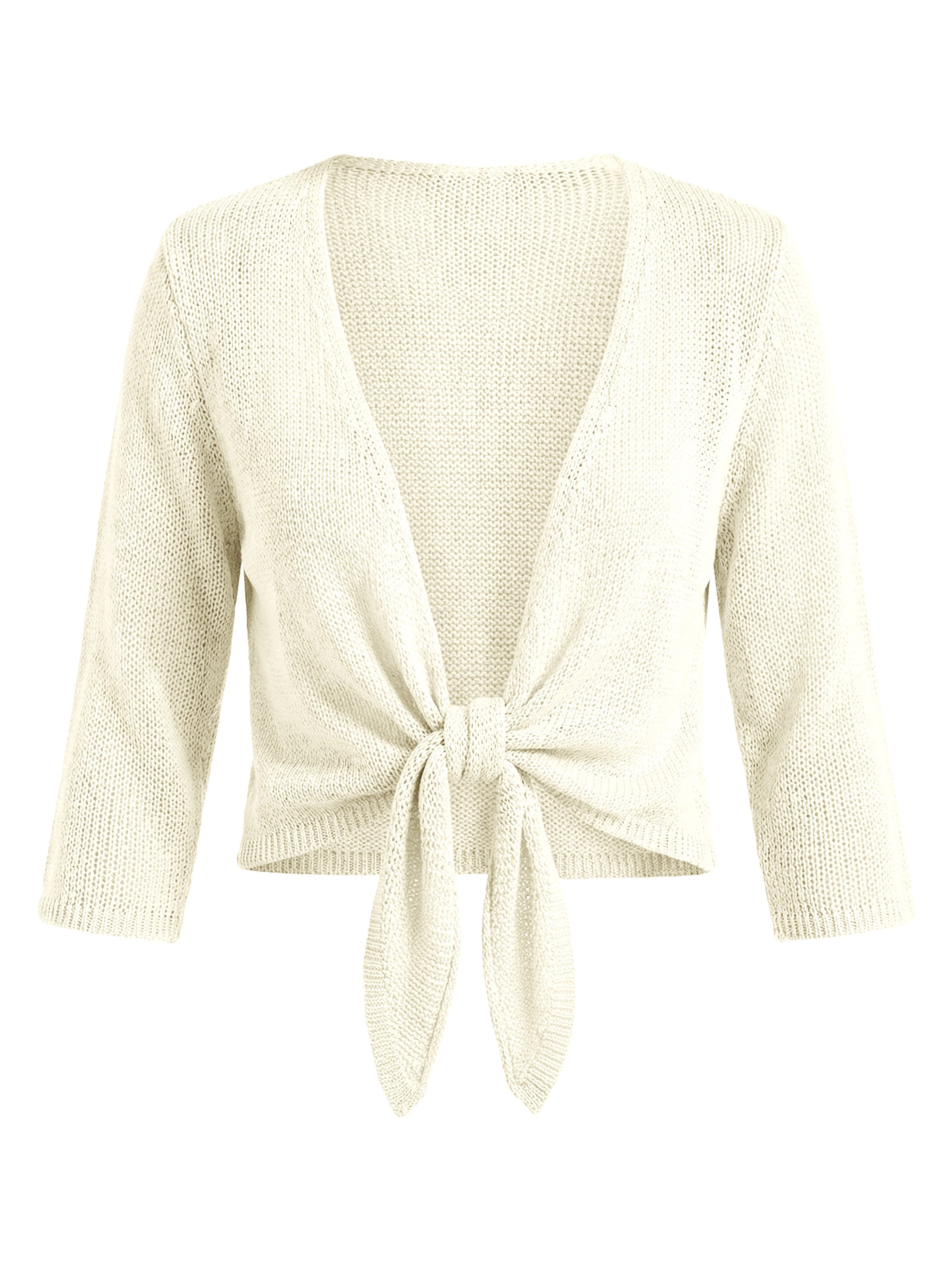 Bolero Damen Shrug Stricken 3/4-Ärmel Bindegürtel Knoten Sweater