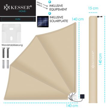 KESSER Sonnensegel, KESSER® Balkonfächer mit LED klappbar mit Wandhalterung 140x140cm