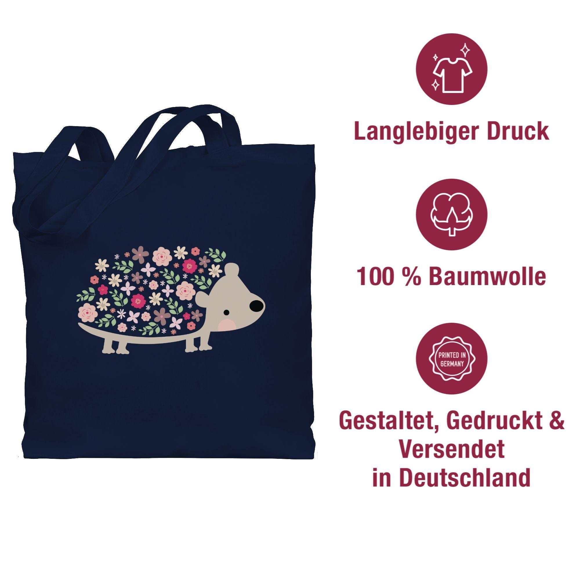 Shirtracer Umhängetasche Igel Süßer mit 3 Frühlingstiere Ostergeschenk Blumen, Navy Deko Blau