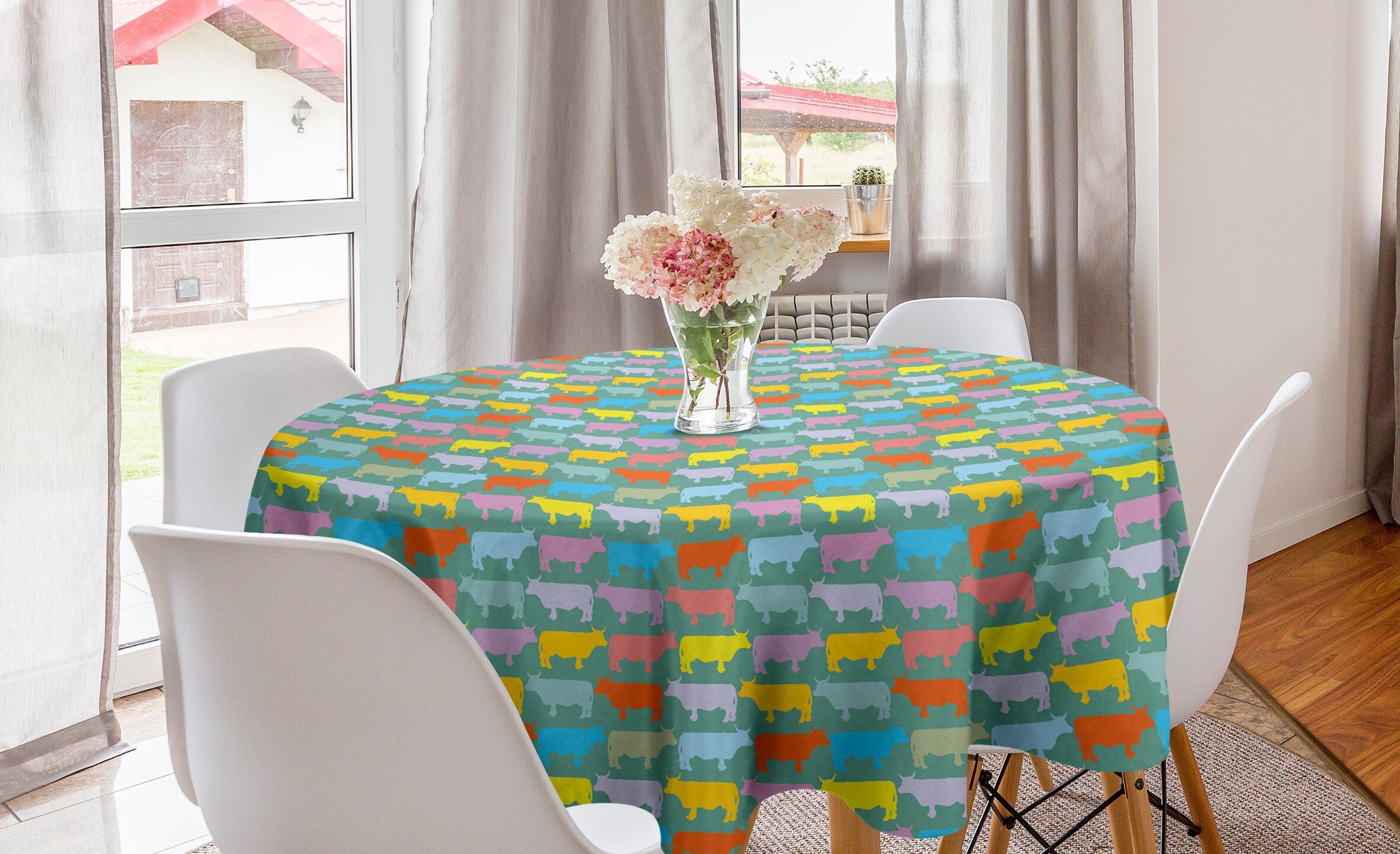 Lustige Abdeckung Esszimmer Style für Abakuhaus Kuh Küche Modern Bauernhof dem Dekoration, Tiere Tischdecke Kreis auf Tischdecke