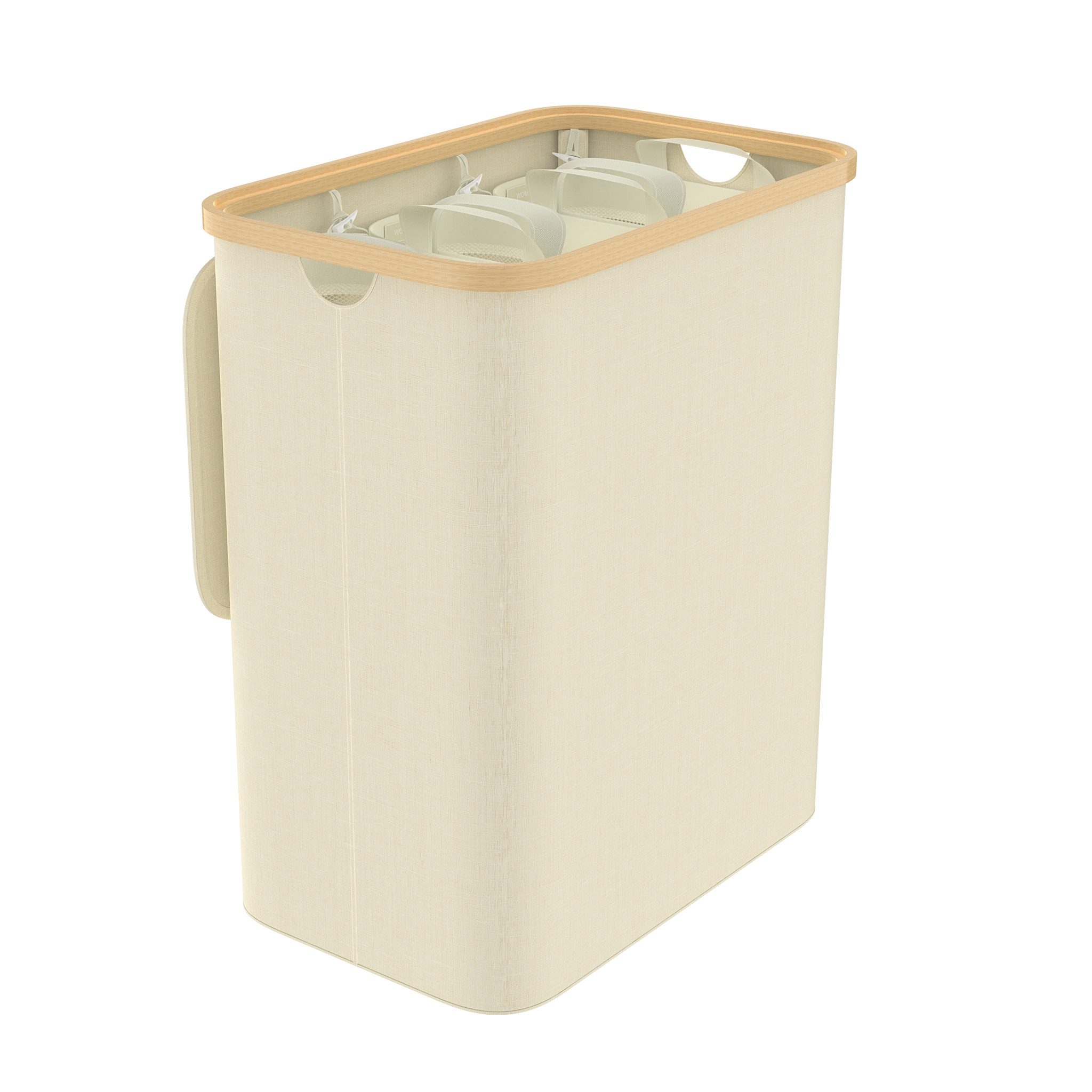 FIVMEN Wäschekorb 140L mit Deckel zur einfachen Trennung, Faltbar Wäschesammler 3 Fächer (Set, Wäschesortierer Wäschesack Wäscheboxen)