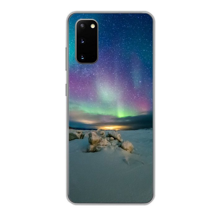 MuchoWow Handyhülle Nordlichter - Schnee - Farben Phone Case Handyhülle Samsung Galaxy S20 Silikon Schutzhülle