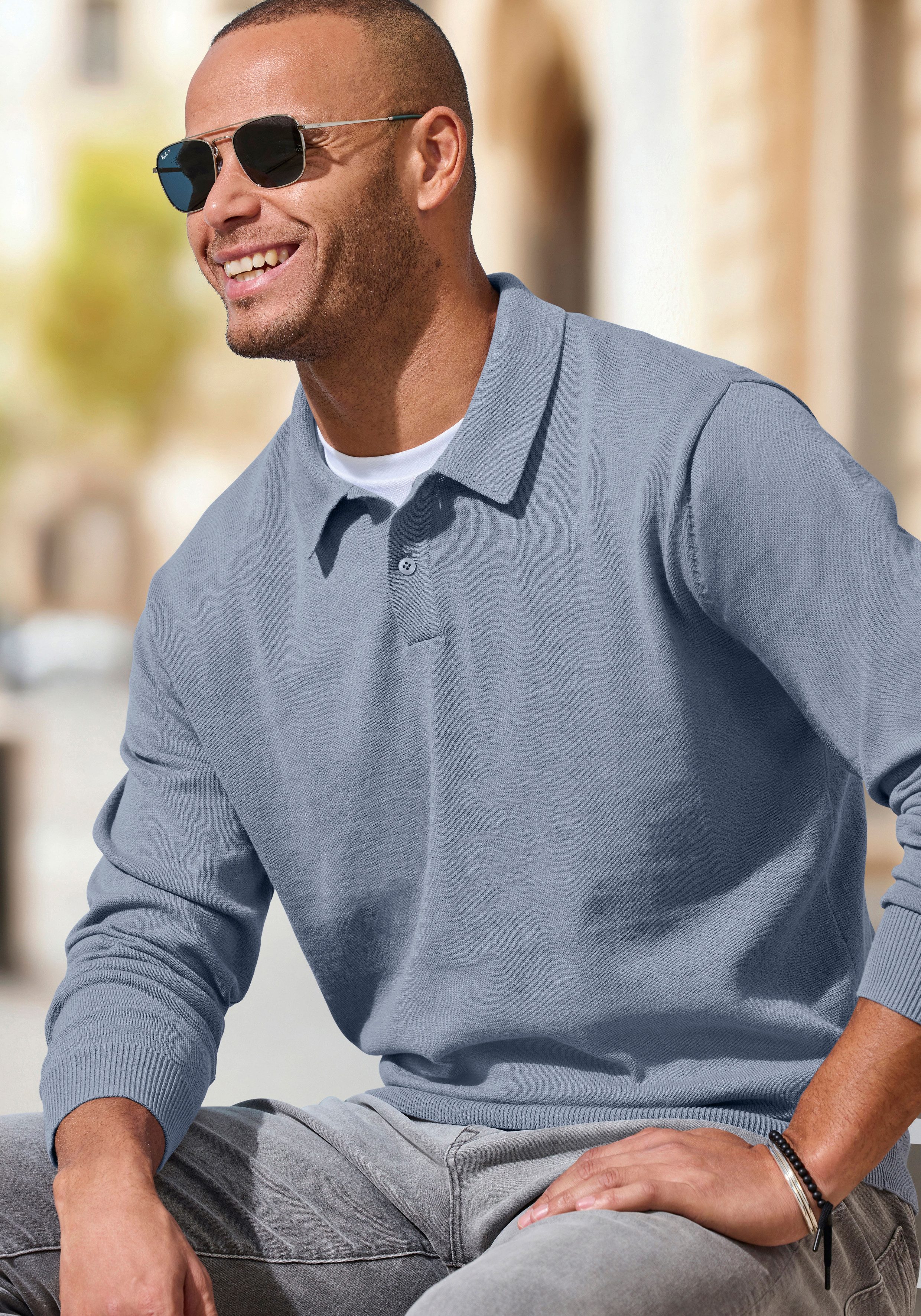 H.I.S Strickpullover bis Größe 5XL mit Polokragen und kleiner Knopfleiste – Bild 4 von 4