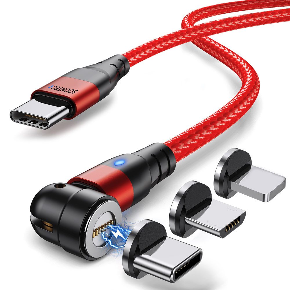 SOONTEC Magnet Ladekabel 1 Meter/ 2 Meter Fast Charge 60W PD magnetisches Ladekabel, Lightning-Geräte, USB-C-Geräte, Mikro-USB-Geräte, USB-C (100 cm), 3 in 1 Fast Charge Magnetladekabel