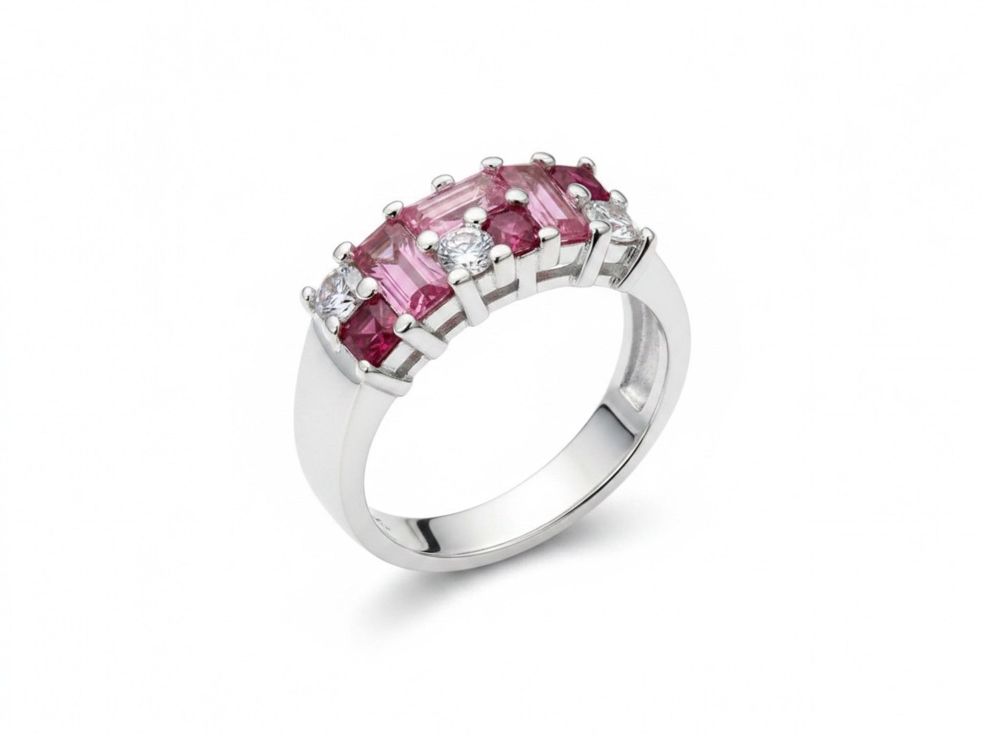Karisma Schmuck Siegelring Damenring 925 Silber mit pinken und weißen Zirkonia Steinen, – Eleganter Silberring