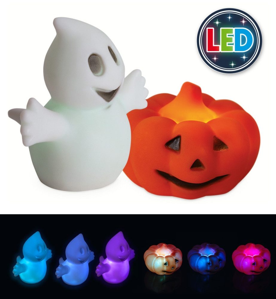 Fries LED-Dekofigur Halloween LED Lampe Geist oder Kürbis 8 cm mit Farbwechsel Karneval, Ideale Deko für Halloween oder Karneval