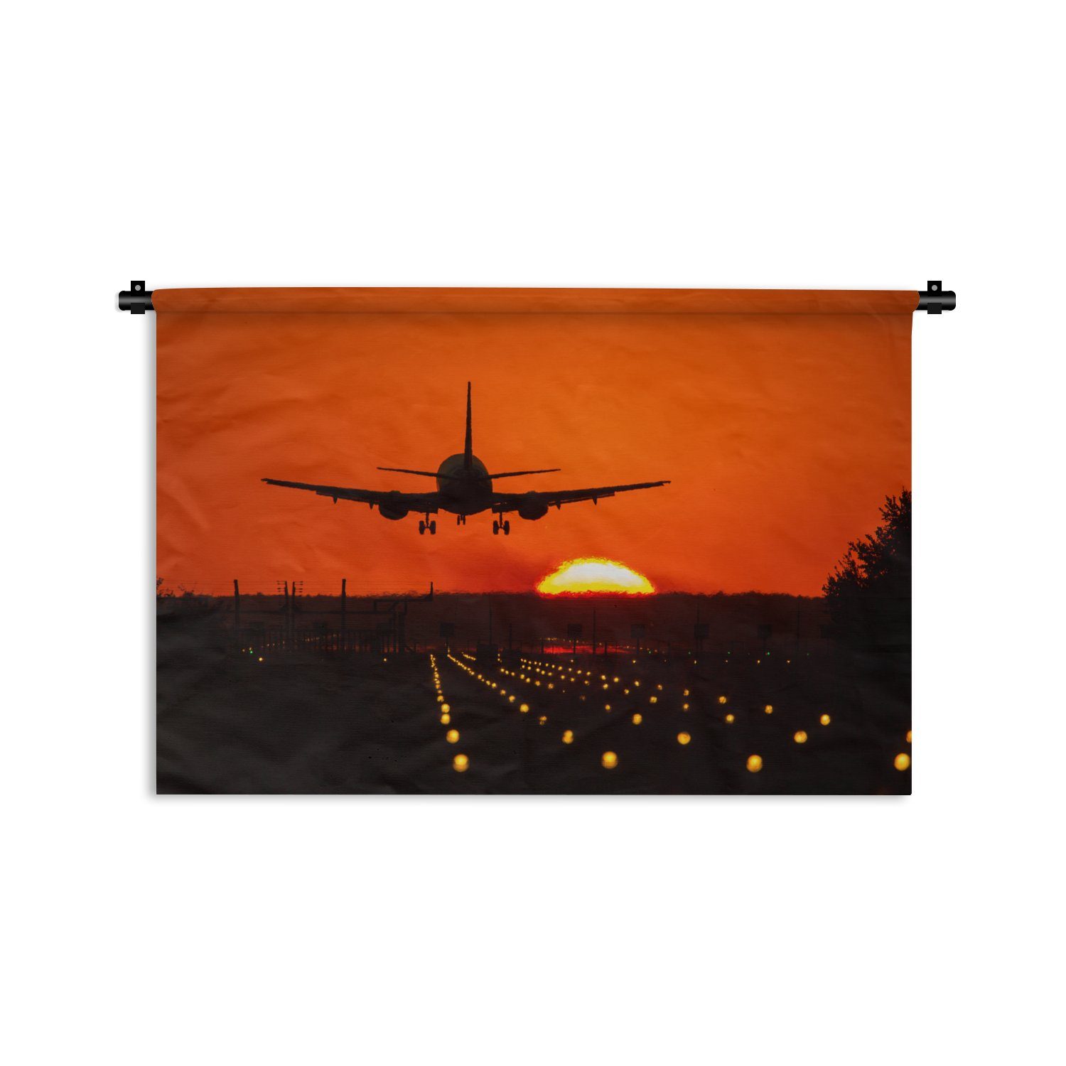 Orange Kinderzimmer MuchoWow Sonne, Sonnenuntergang Wandbehang, Wanddekoobjekt Kleid, - Wohnzimmer, Flugzeug - Wanddeko - Schlafzimmer, für