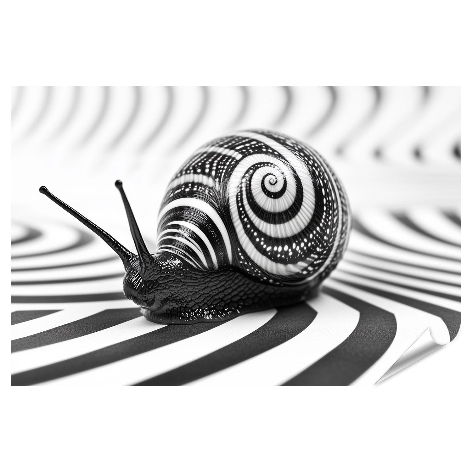 islandburner Poster, Schwarzweiße Schnecke auf hypnotischem Muster