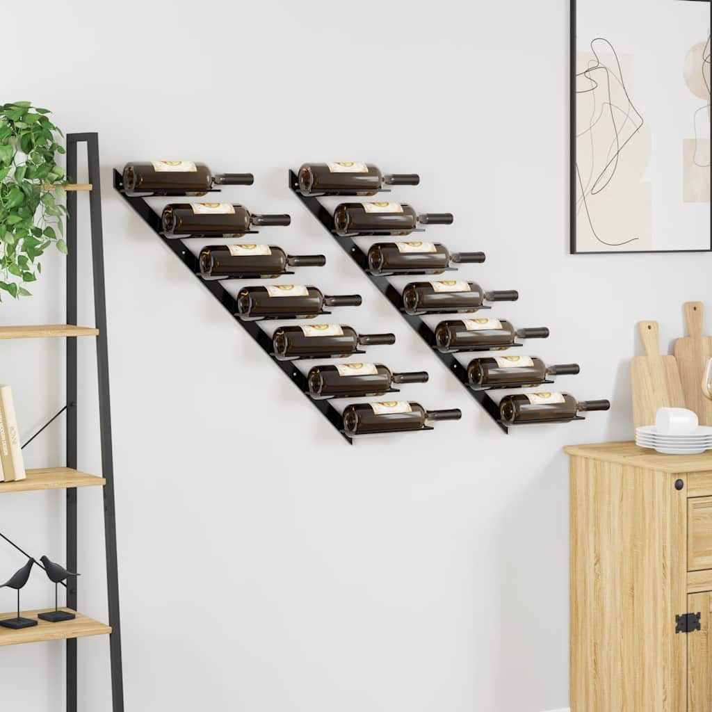 vidaXL Weinregal Wand-Weinregale für 14 Flaschen 2 Stk. Schwarz Metall, 2-tlg.