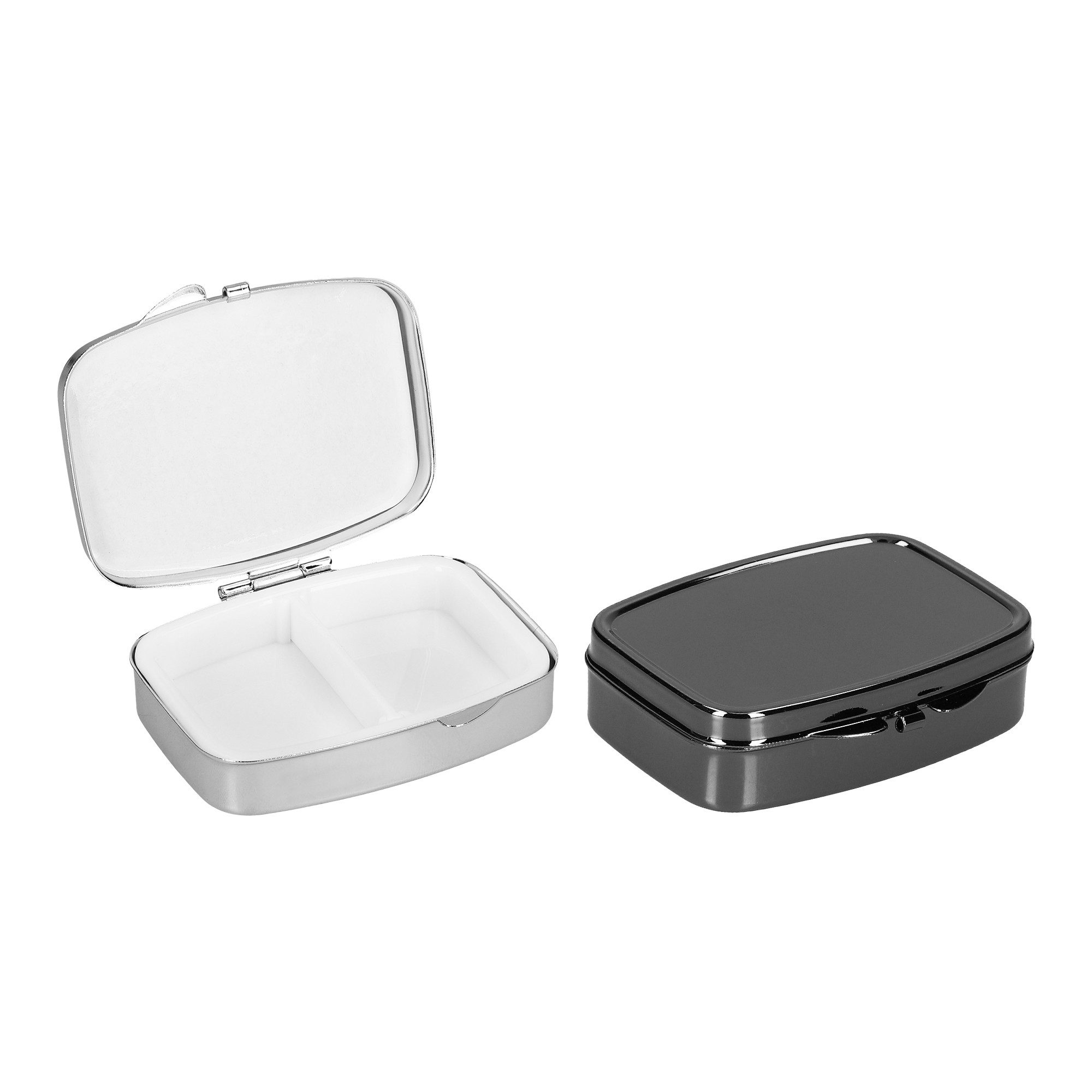 Pillendose 2x Edelstahl Tablettenbox mit 2 Fächern - 5,5 x 4 x 1,5cm