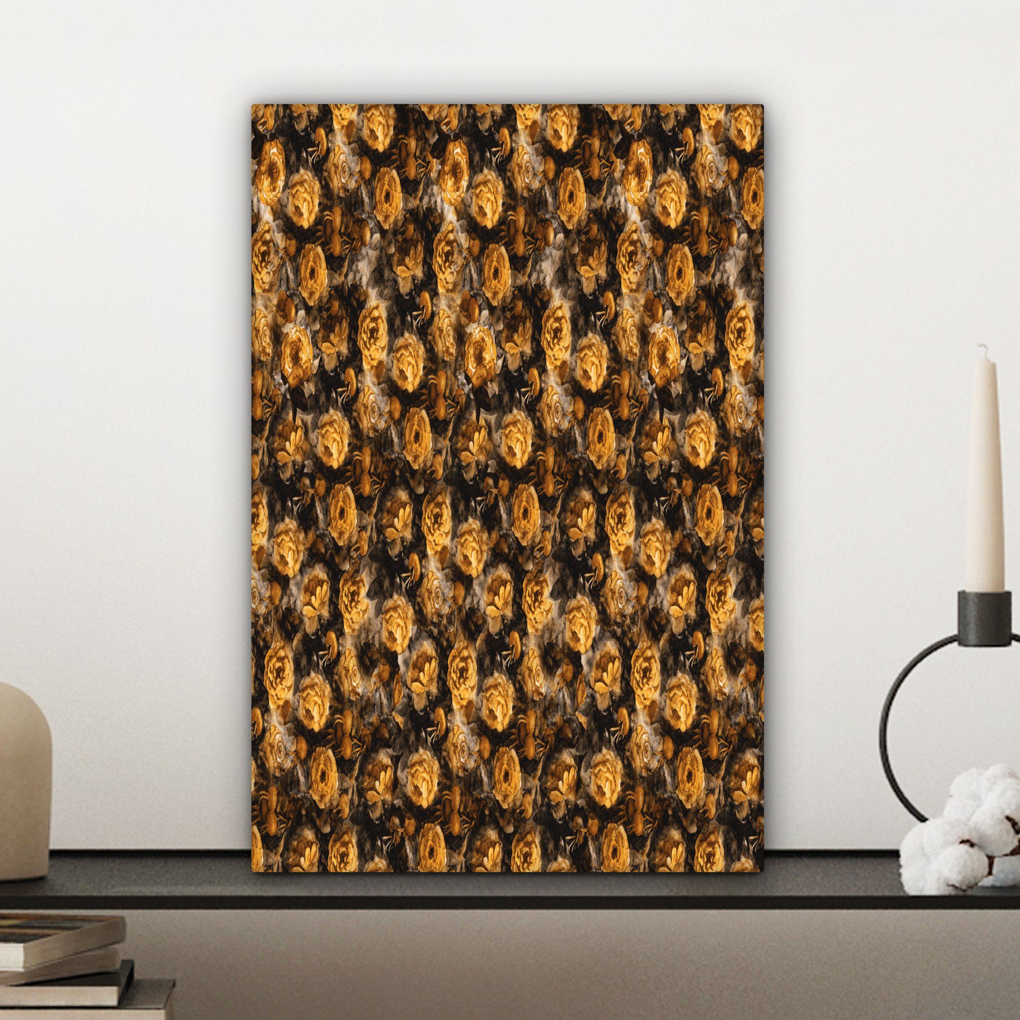 Gemälde, OneMillionCanvasses® Zackenaufhänger, bespannt Leinwandbild - inkl. (1 St), - Leinwandbild cm Gelb Collage, Blumen fertig 20x30