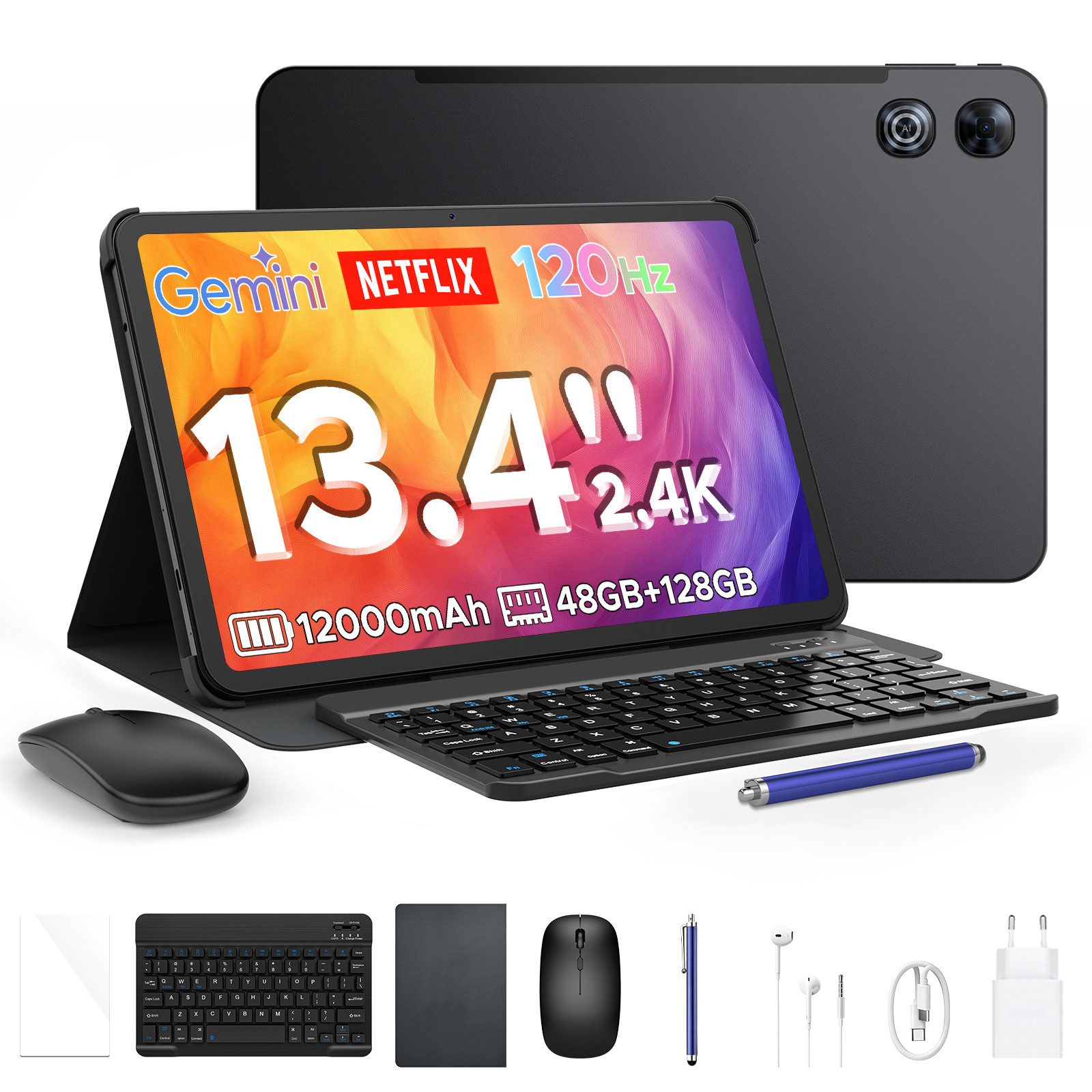 Aorlym AP13 Tablet 13 Zoll – 2.4K 120Hz Display, Android 16, 128GB ROM Tablet (13.4", 128 GB, Android 16, WiFi, 12000mAh Akku, T7280 Octa-Core, Face ID, Tastatur & Stylus)