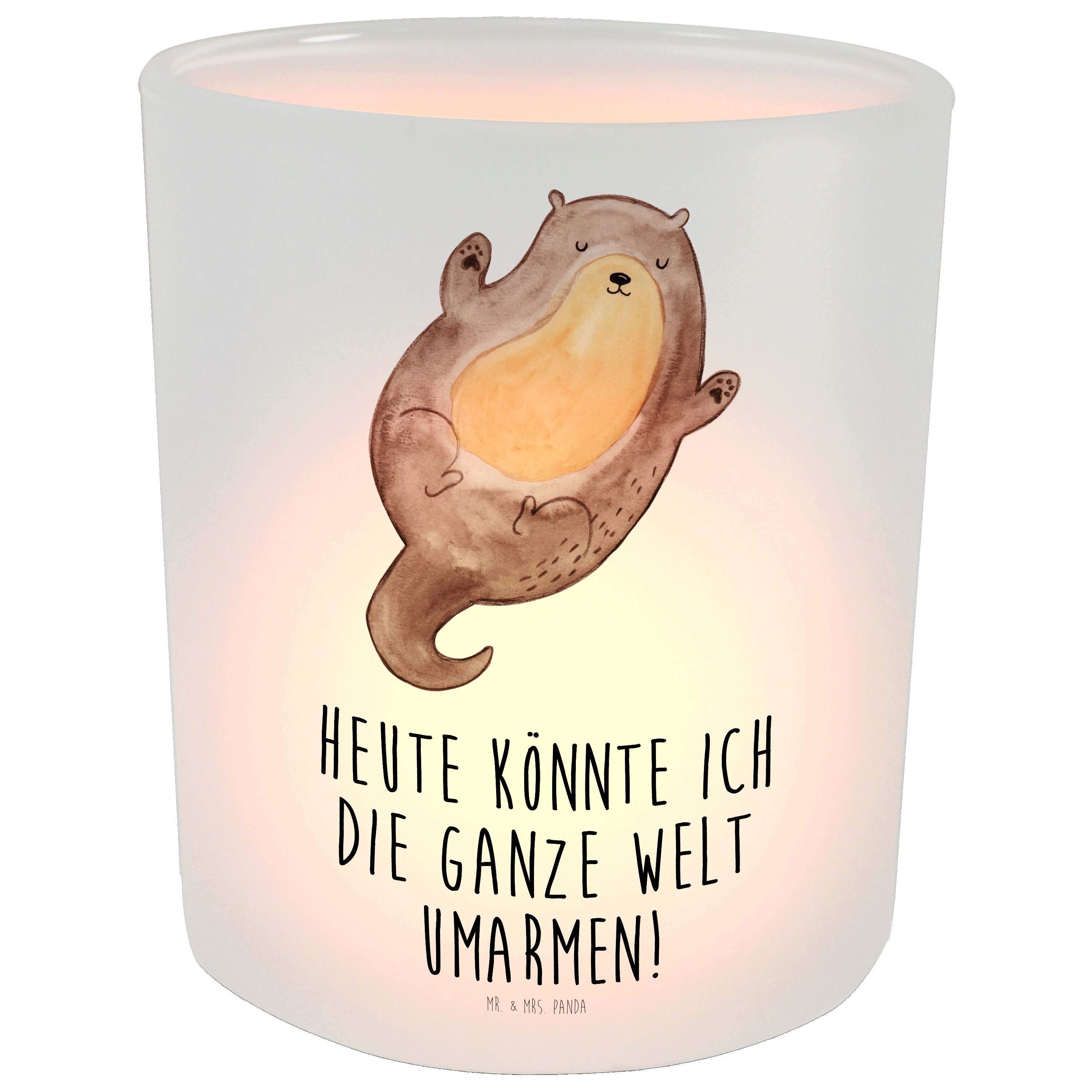 Mr. & Mrs. Panda Windlicht Otter Umarmen - Transparent - Geschenk, Seeotter, Fischotter, Kerzen (1 St)