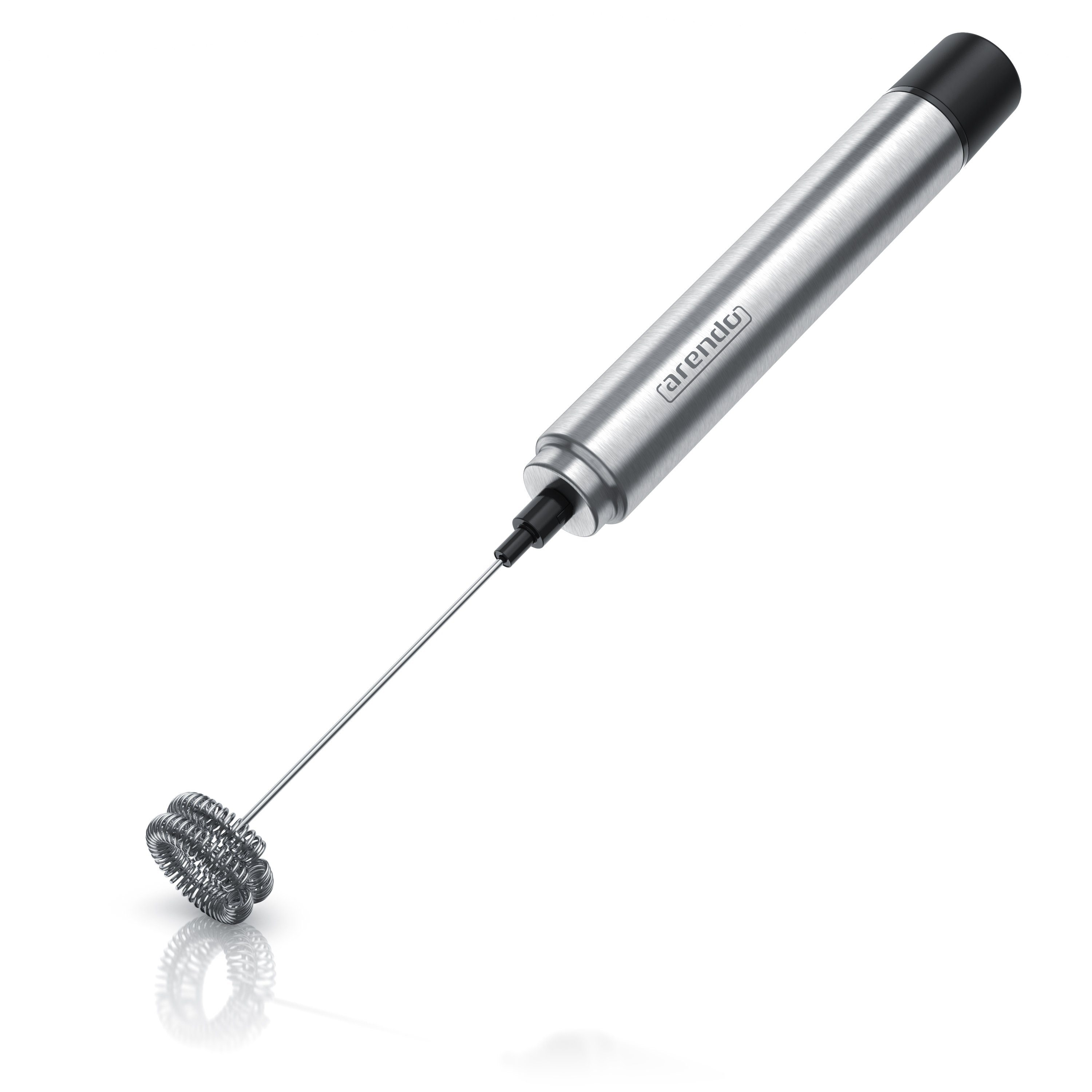 Arendo Milchaufschäumer Handmilchaufschäumer elektrisch, Stab mit Einzel & Dualquirl, Edelstahl Milk Frother mit Standhalterung, Batteriebetrieb 13100 U/min
