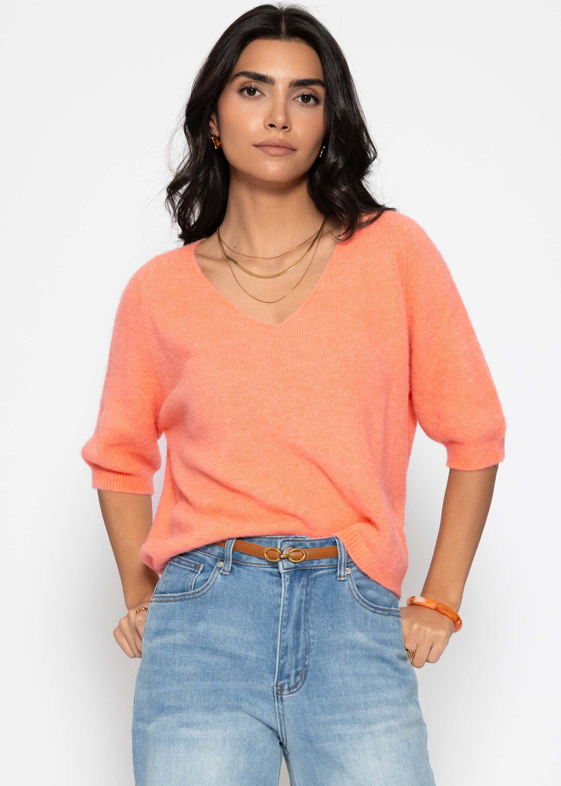 SASSYCLASSY Strickpullover Strickoberteil mit V-Ausschnitt für Damen Feinst günstig online kaufen