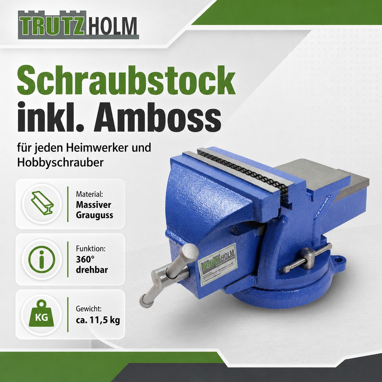 TRUTZHOLM Schraubstock Schraubstock parallel 360° drehbar mit Amboss für Werkbank 150 mm / 6", 1-St.