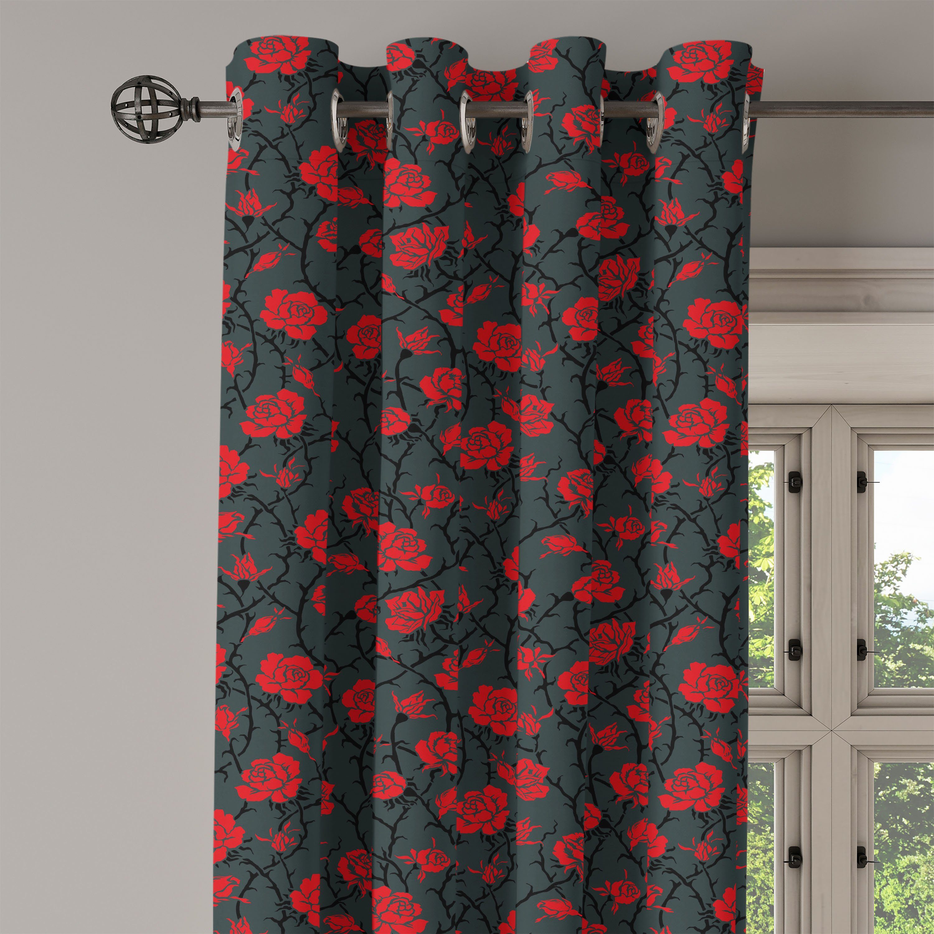 für Wohnzimmer, Rose Schlafzimmer Mystic rot Abakuhaus, wirbelt Dekorative Gardine 2-Panel-Fenstervorhänge