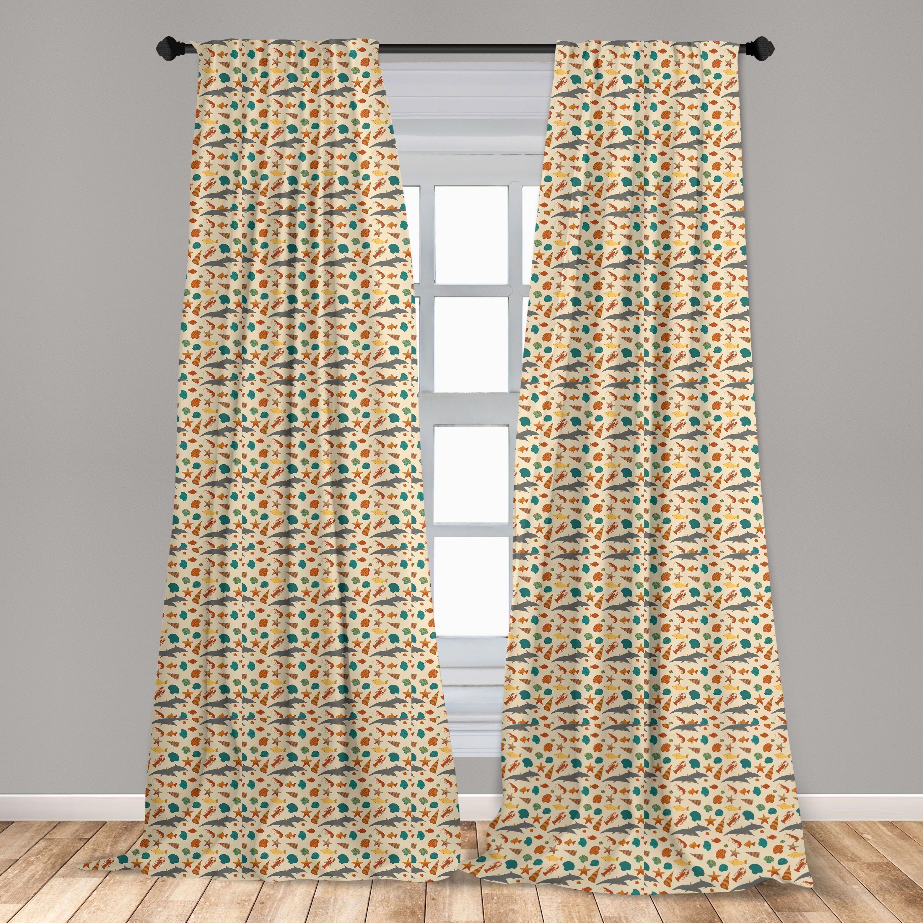 Gardine Vorhang für Wohnzimmer Doodle Dekor, Seahorse Schlafzimmer Wassertiere Abakuhaus, Microfaser
