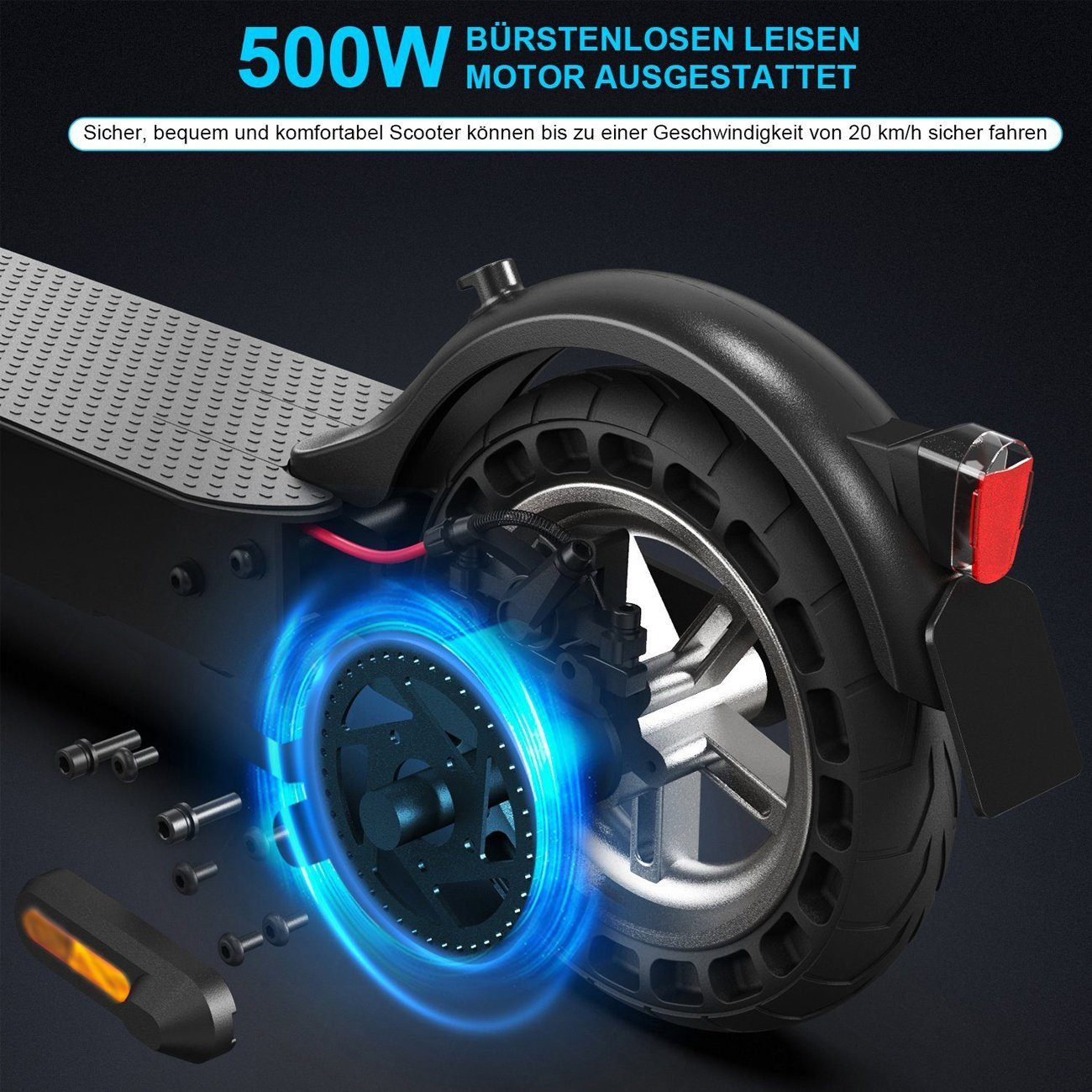 App LED 500W W, WILGOON 500,00 E-Scooter 20,00 Roller, & klappbar mit Elektroroller Erwachsene Straßenzulassung duales km/h, mit Motor, Zoll Display, E-Scooter 10 Bremssystem