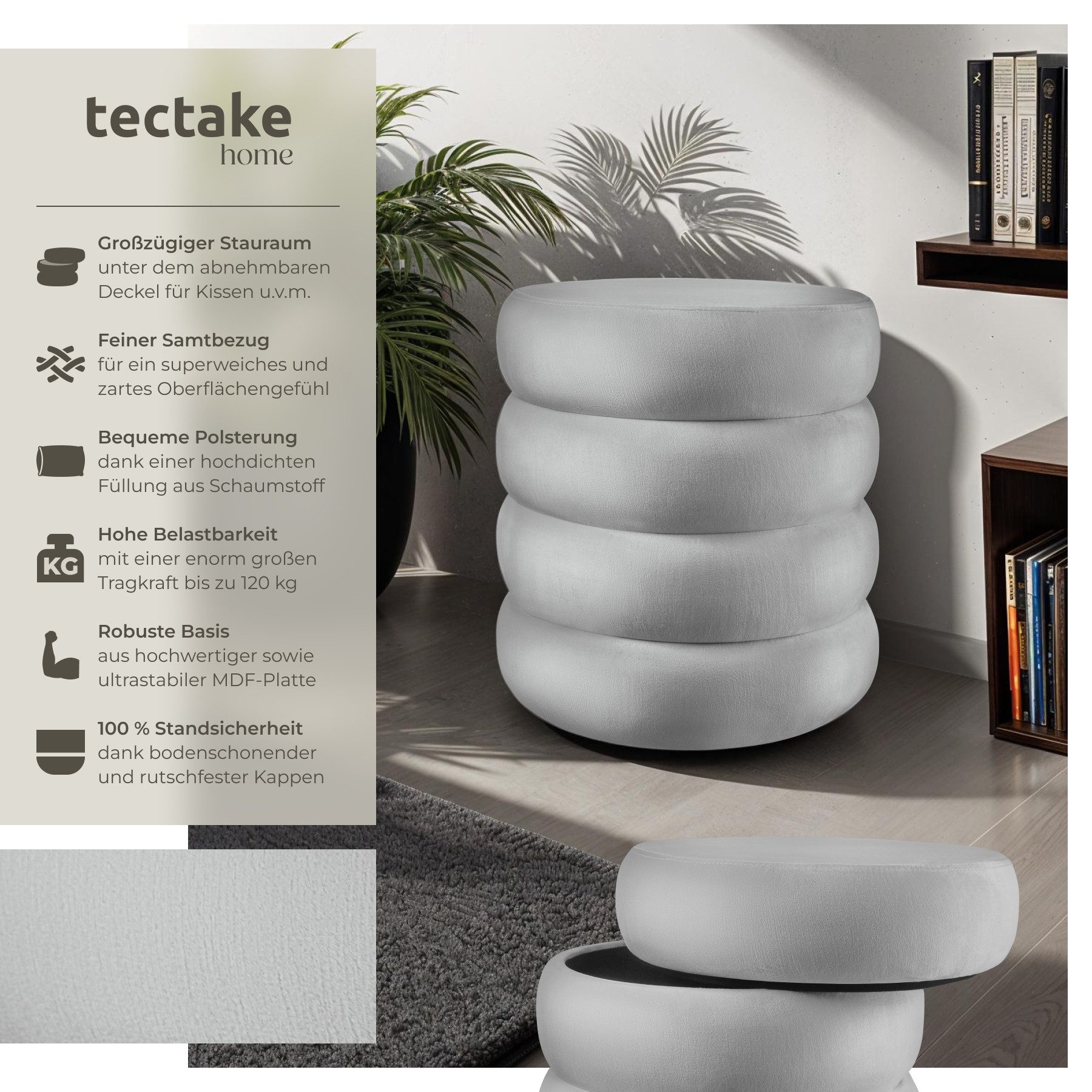 tectake Sitzhocker Schminkhocker Altu, gepolstert, Stauraum, günstig online kaufen