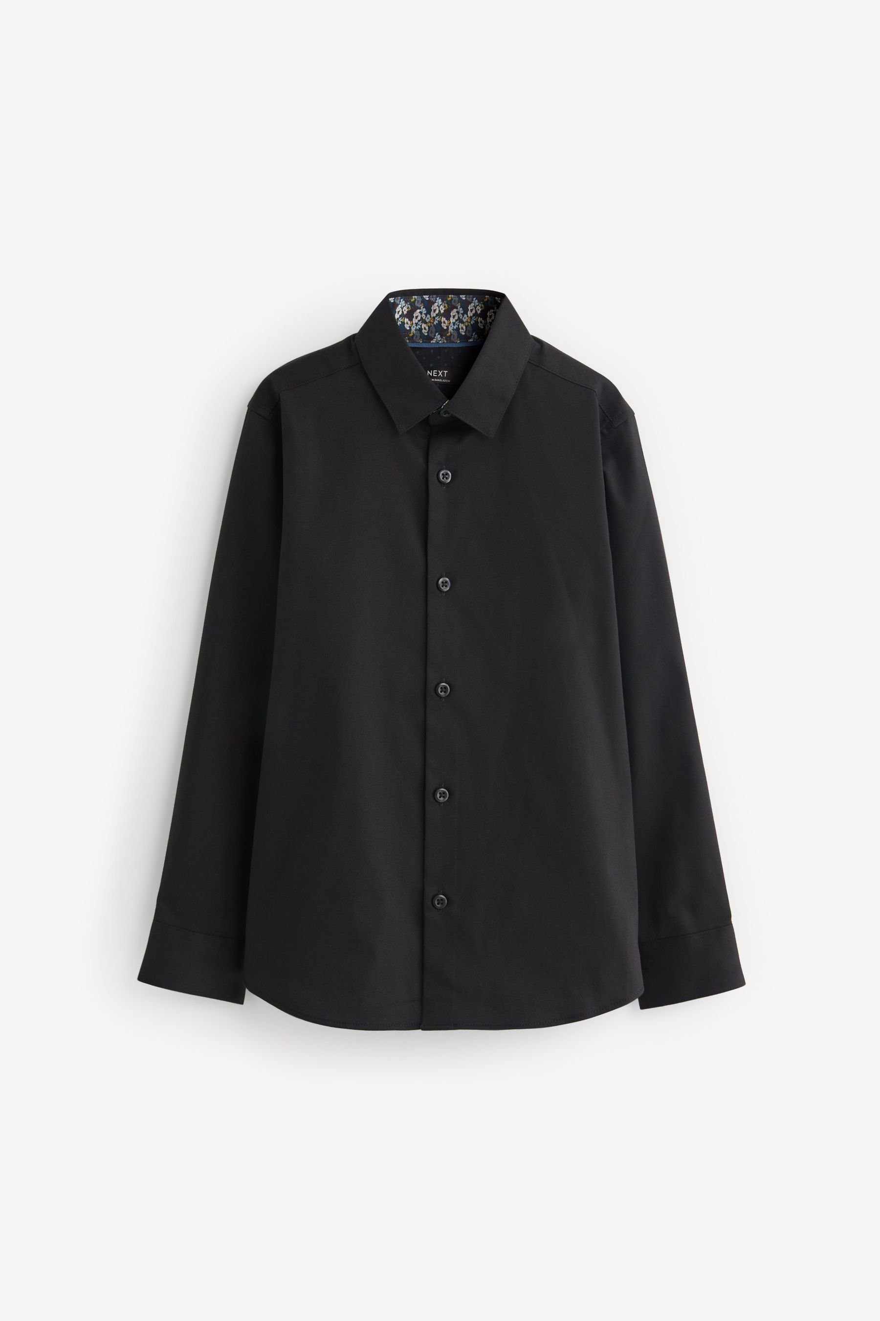 mit (1-tlg) elegantem Langarmhemd Besatz Langarmhemd Black Next