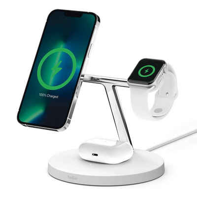 Belkin Belkin drahtloses 3-in-1 MagSafe Ladegerät Wireless Charger (inkl. Netzteil kompatibel für iPhone der Serie 15/14/13/12, für iPhone, Apple Watch und AirPods, Wireless Ladestation/Ladeständer)