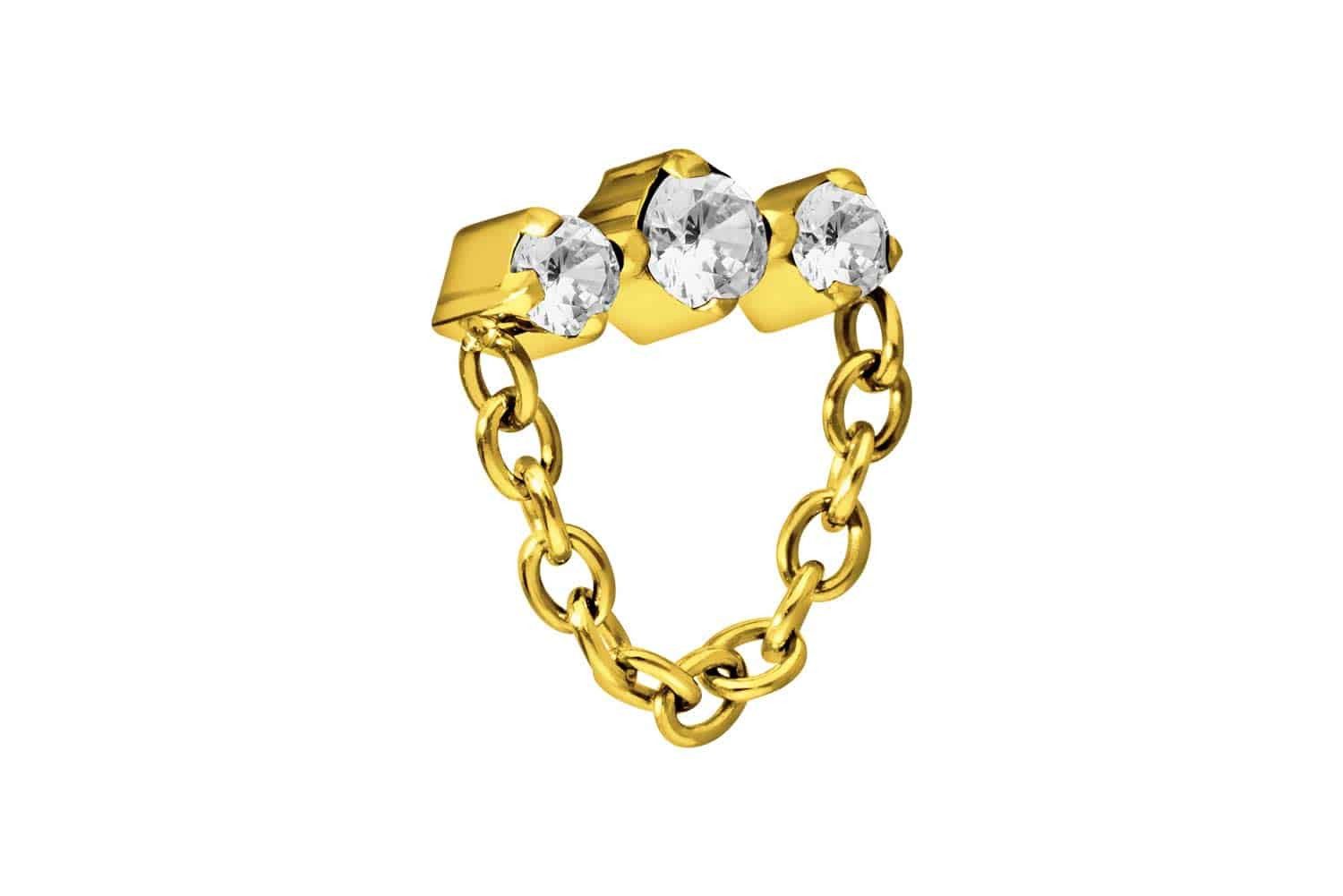Piercing-Set Titan Schraubaufsatz mit Außengewinde 3 EINGEFASSTE KRISTALLE + KETTE
