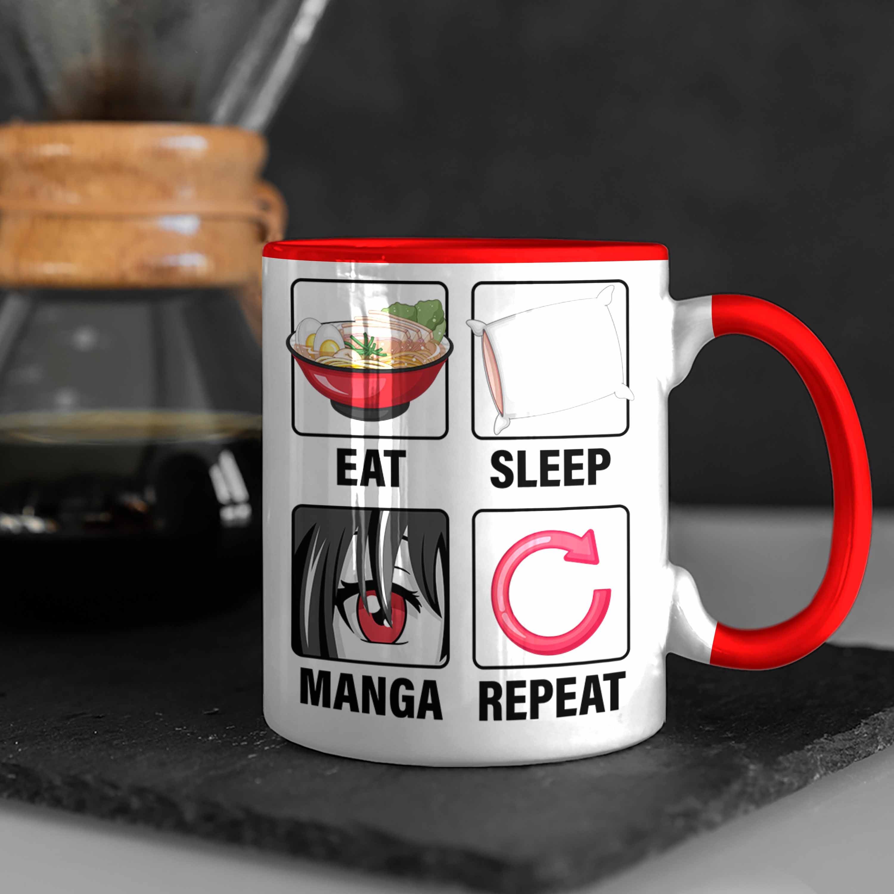 Trendation Manga Eat Liebhaber Manga Sleep Tasse Geschenkidee Geschenk Rot Repeat Tasse