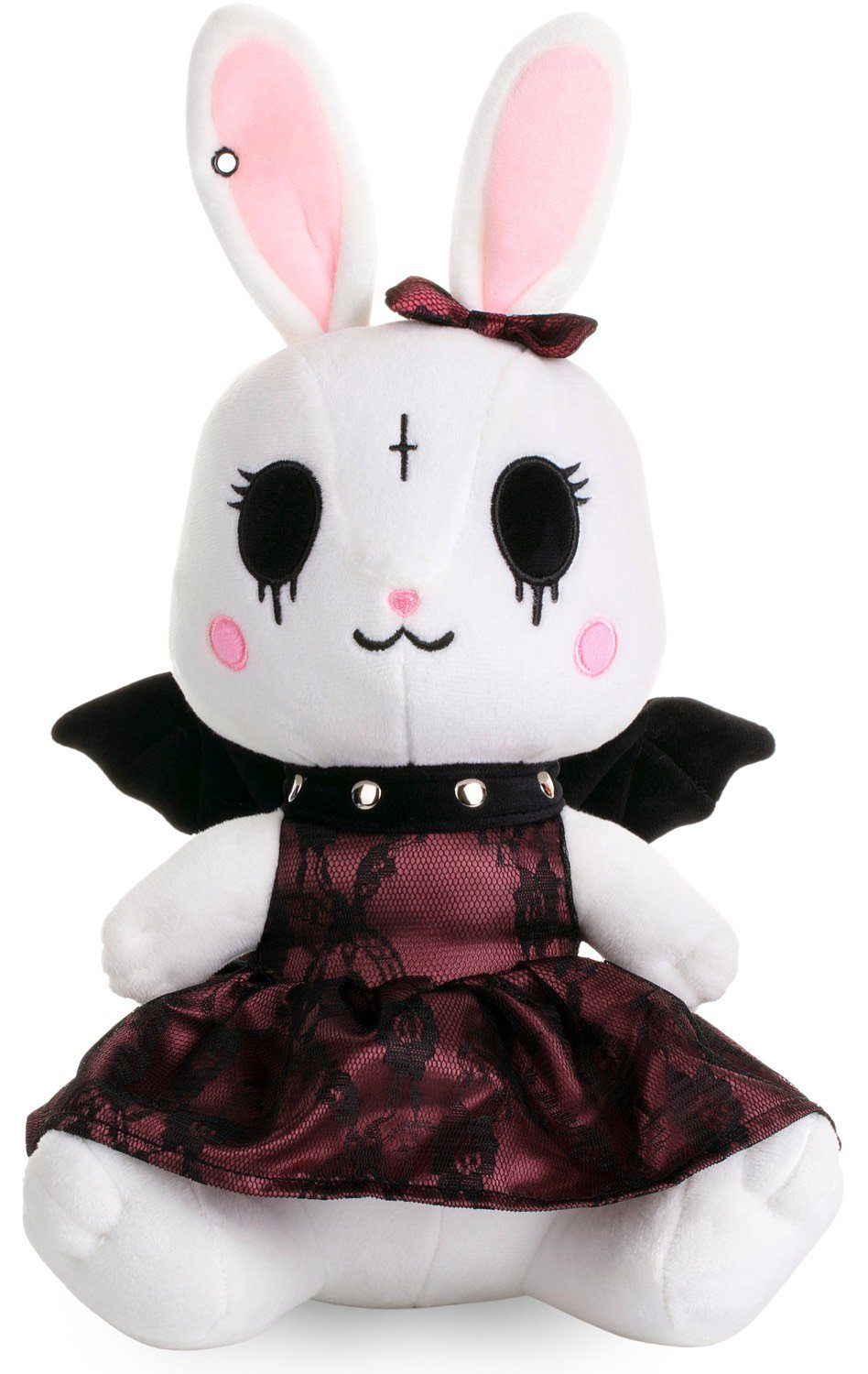 Corimori Kuscheltier Alice das Gothic-Häschen mit Accessories, 26cm (Geschenk, Packung, Geschenk), 26cm Stofftier, Plüschtier, Hasen-Kuscheltier, weiß schwarz rosa