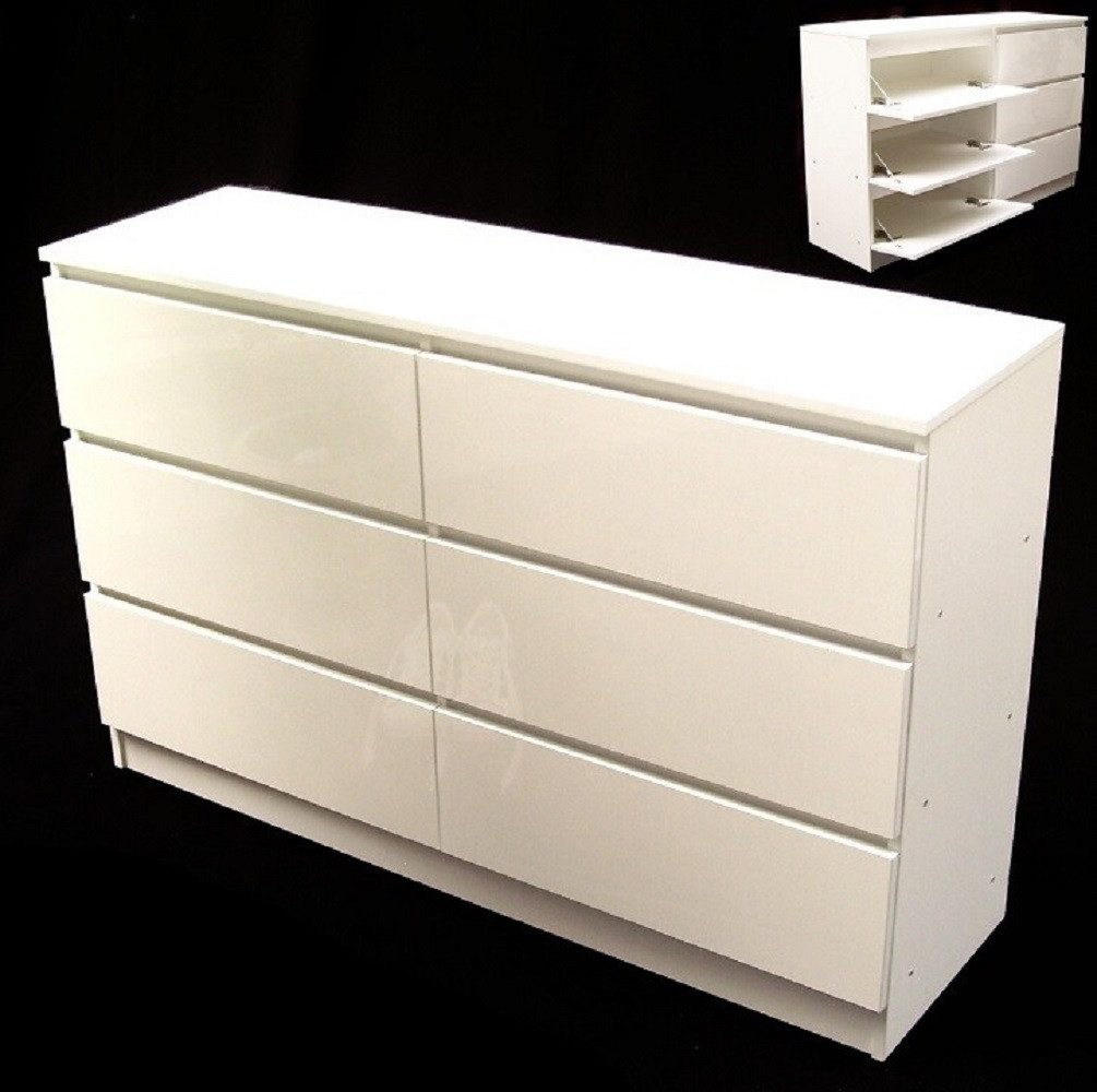 Apex Hochkommode Kommode mit 6 Schubladen Hochglanz Sideboard weiß Anrichte 57048 (1 St)